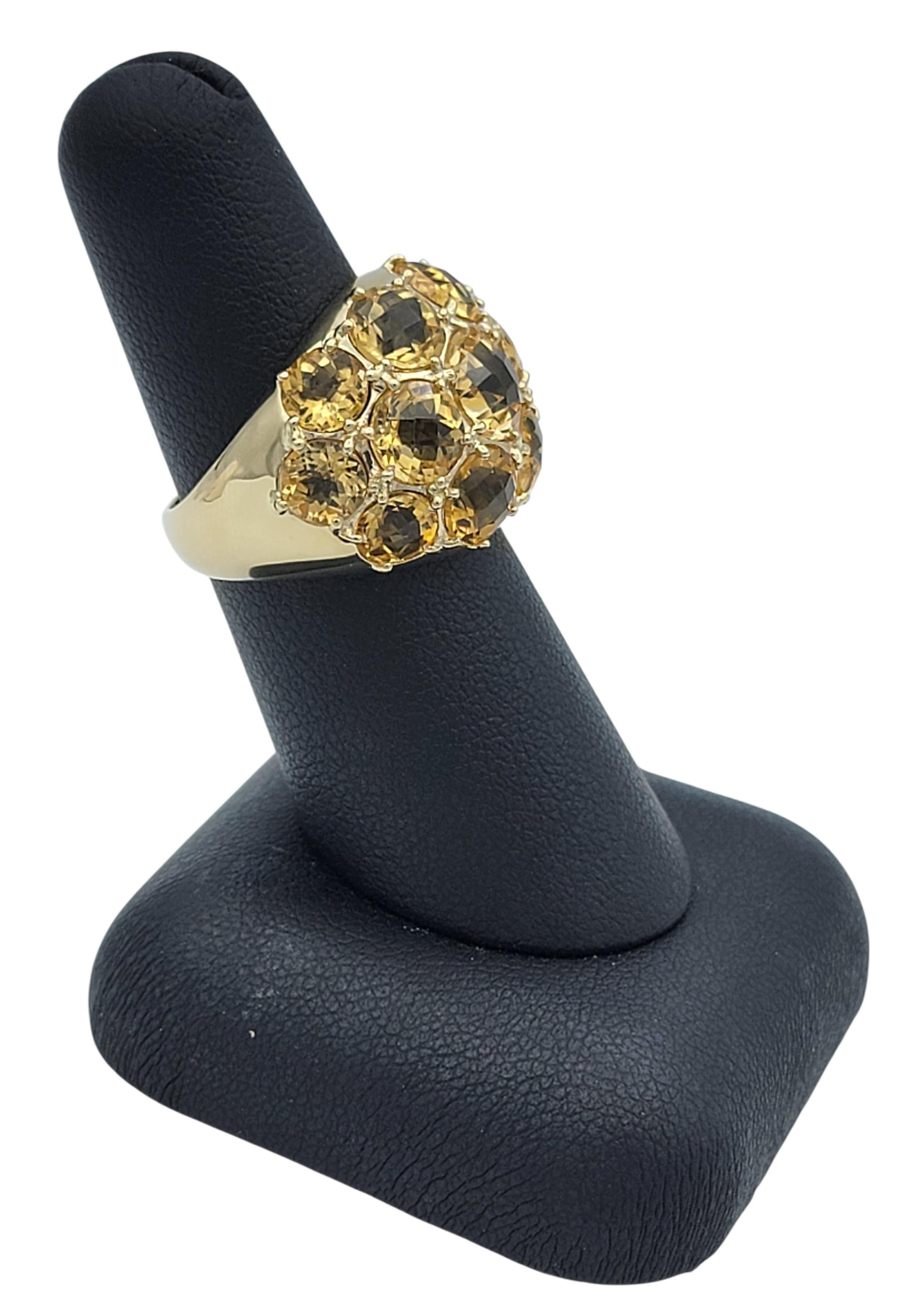 8.47 Carats Total Round Checkered Cut Citrine Cluster Ring 14 Karat Yellow Gold im Angebot 3