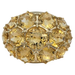 8.47 Carats Total Round Checkered Cut Citrine Cluster Ring 14 Karat Yellow Gold 8.47 Carats Total Round Checkered Cut Citrine Cluster Ring 14 Karat Yellow Gold