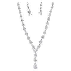 8.47 Carat Pear Diamond V Shape Drop Necklace 18K White Gold