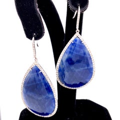84.70 Carat GRS Certified No Heat Rose Cut Sapphire and White Diamond Earrings