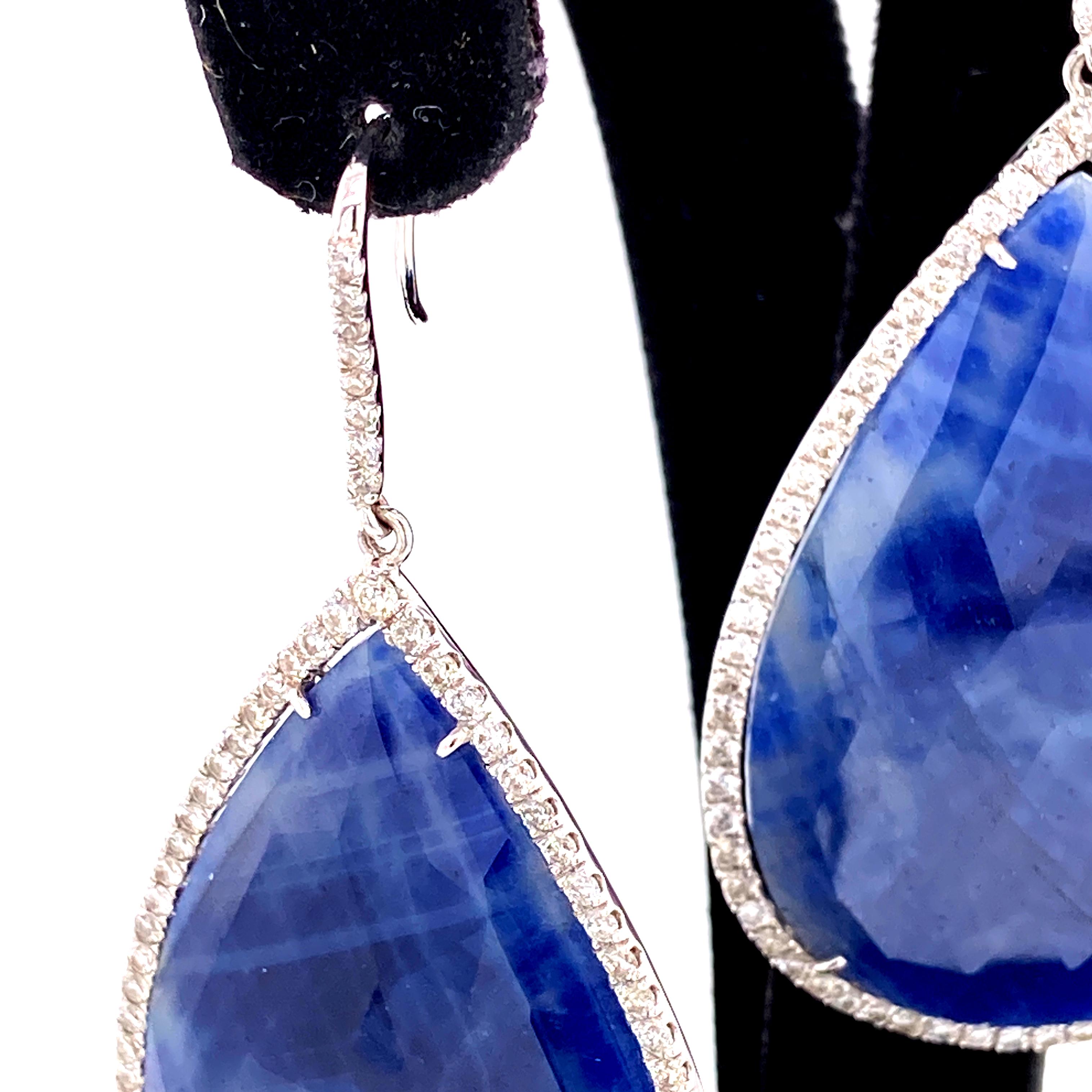 Contemporary 84.70 Carat GRS Certified No Heat Rose Cut Sapphire and White Diamond Earrings For Sale