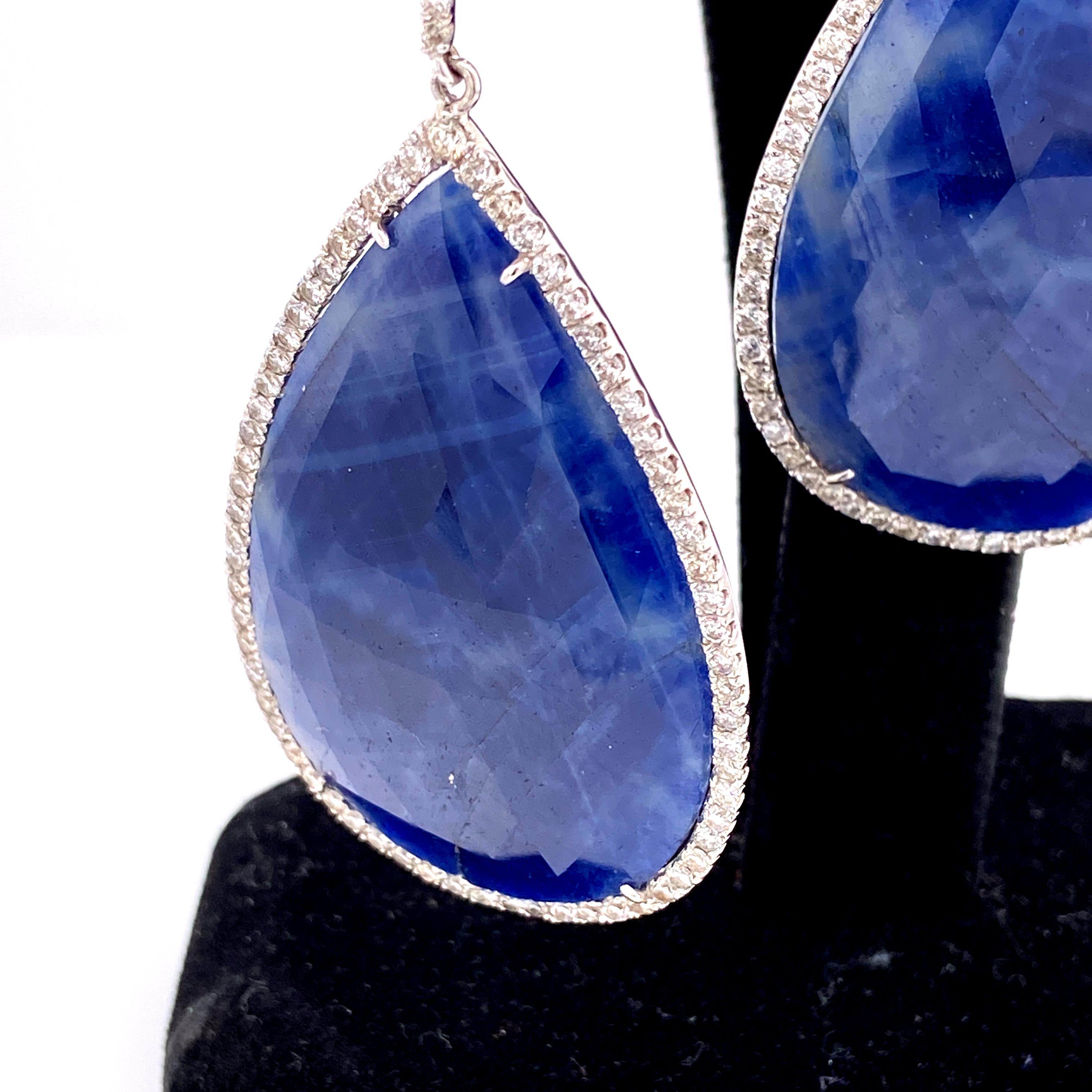 Women's or Men's 84.70 Carat GRS Certified No Heat Rose Cut Sapphire and White Diamond Earrings For Sale