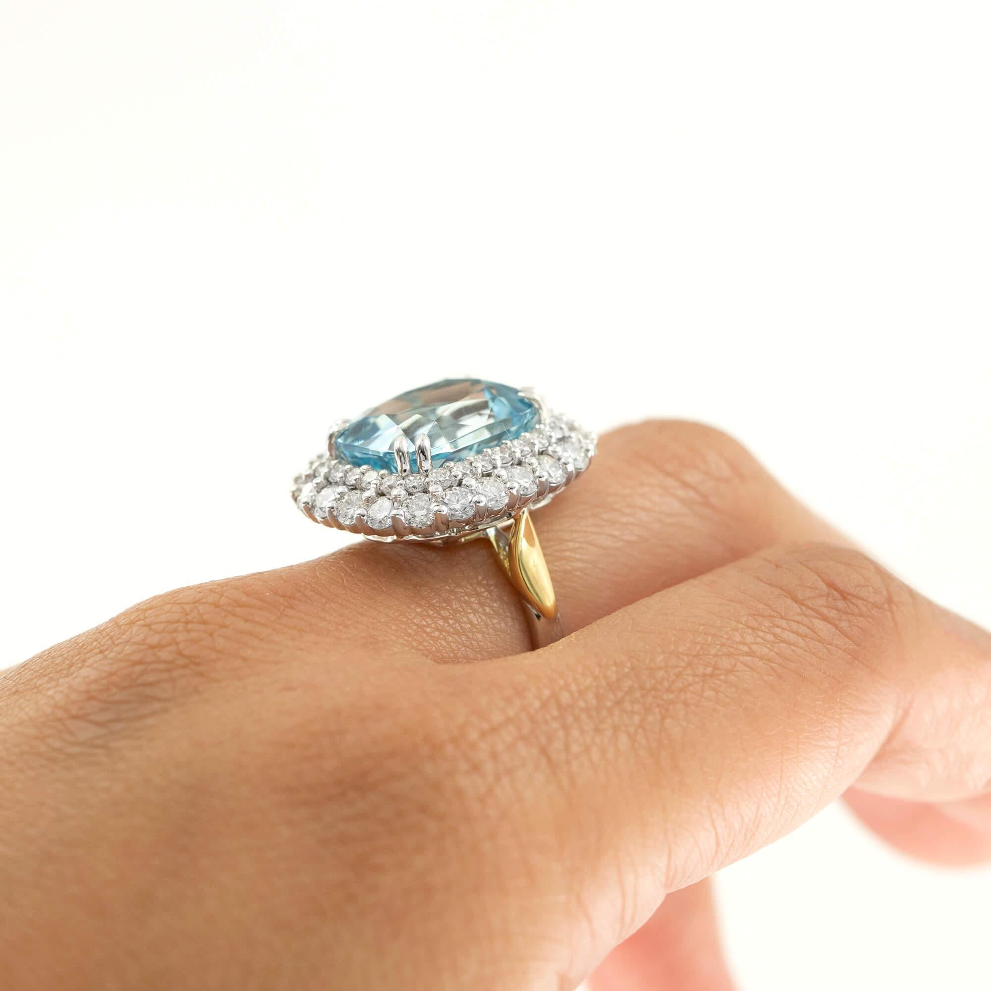 Mixed Cut 8.47ct Aquamarine & Diamond Ring - A Gerard McCabe Arnia Design For Sale