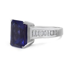 8.47Cts Emerald Cut Tanzanite 1.00Cts Diamond Ring 18K White Gold