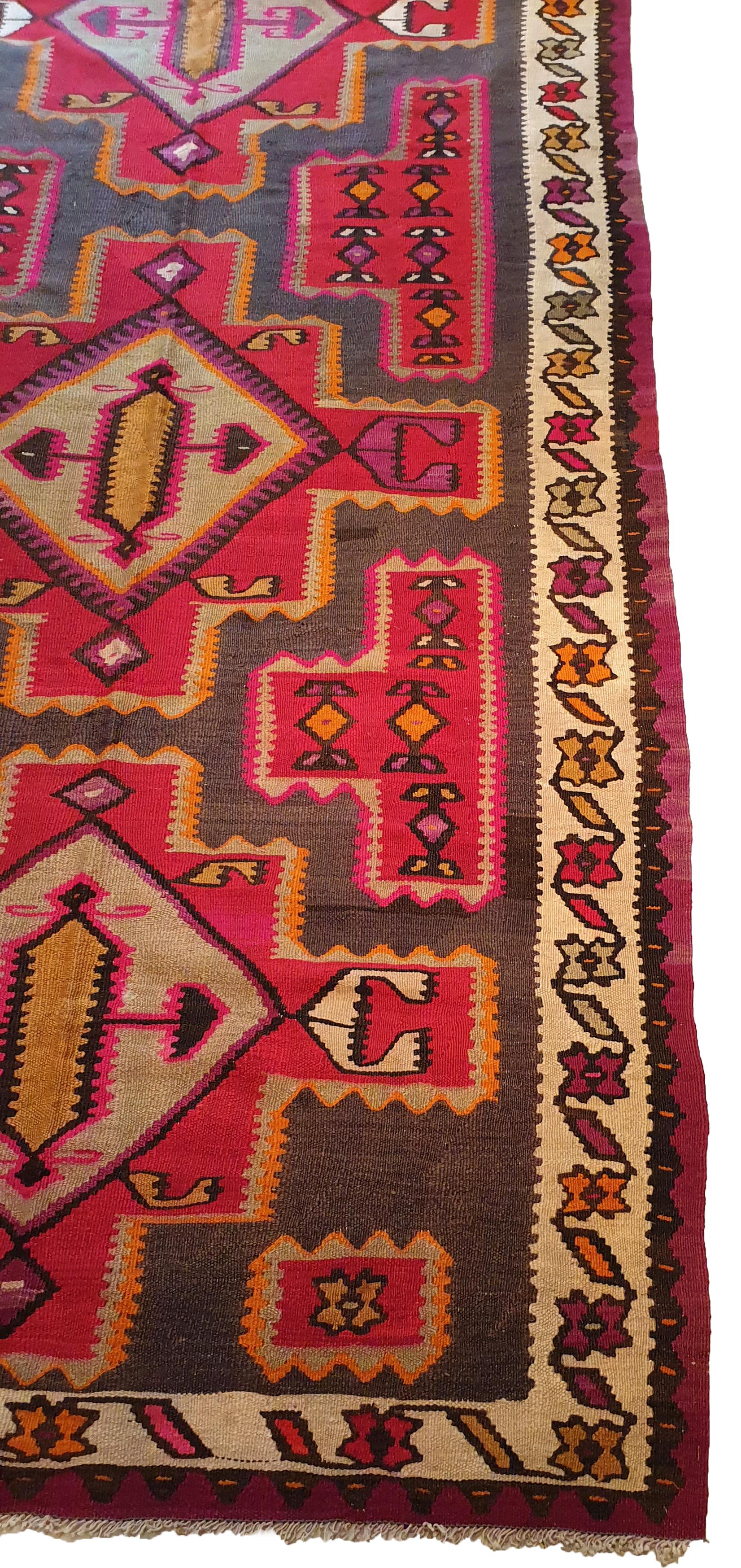Hand-Woven 848 - Beautiful Kurdish Tribal Vintage Long Kilim For Sale