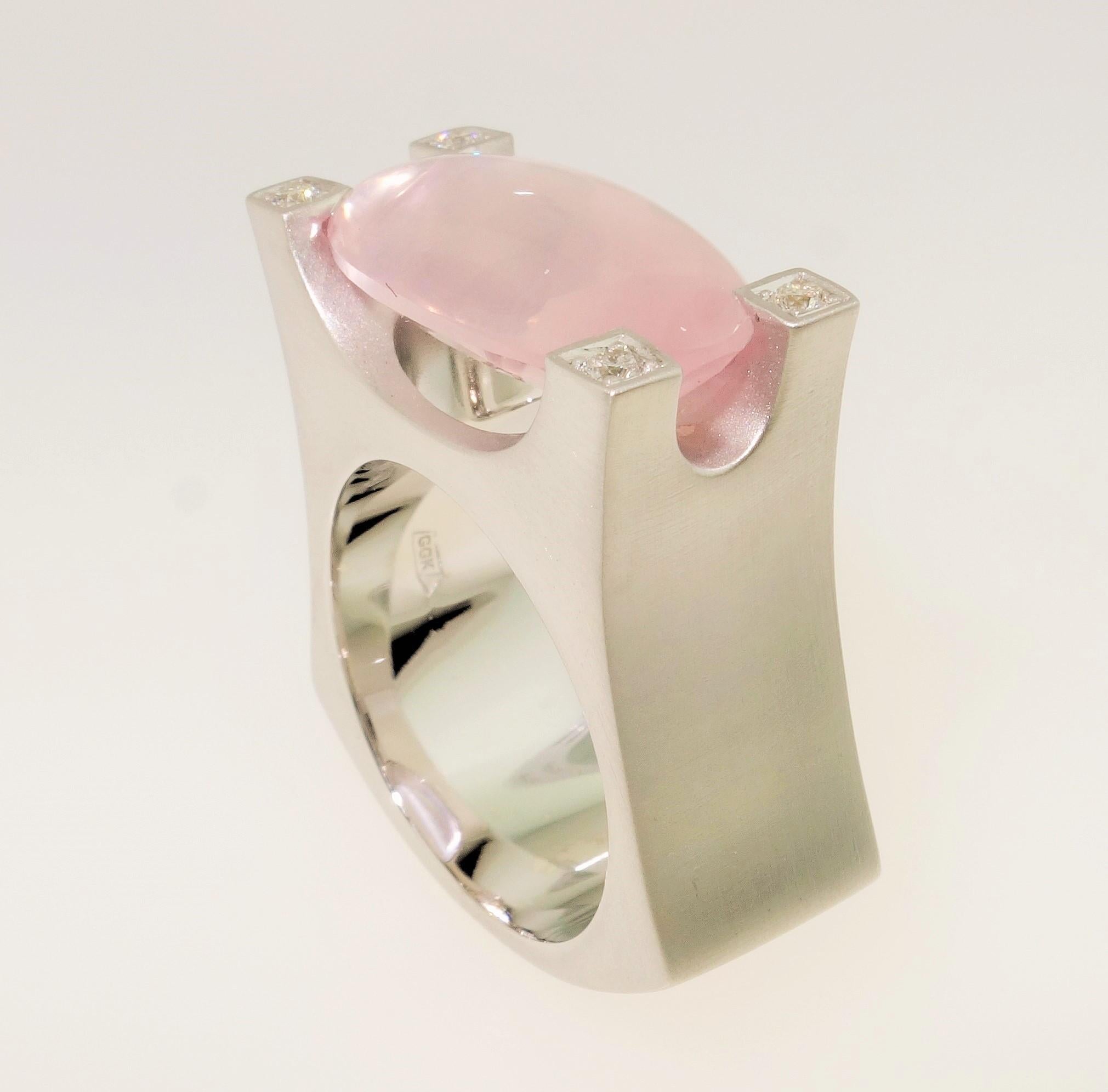 Mixed Cut 8.48 Rose Quartz and Diamond Cocktail Statement Ring Estate Fine Jewelry For Sale