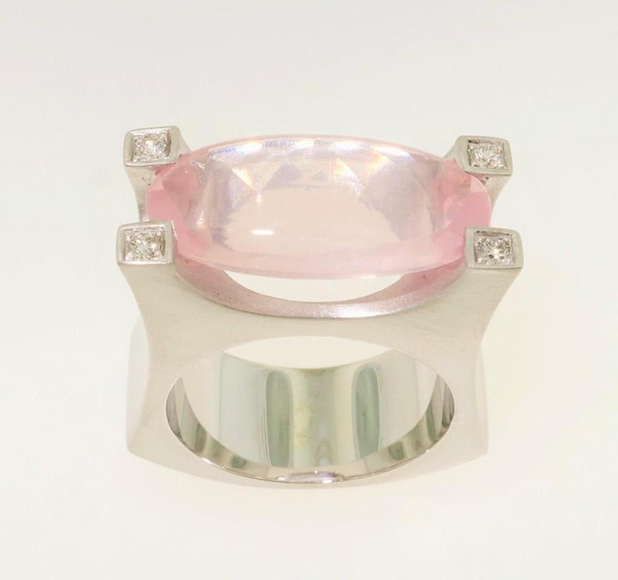Contemporary Rose Quartz and Diamond Cocktail Statement Ring Estate Fine Jewelry For Sale