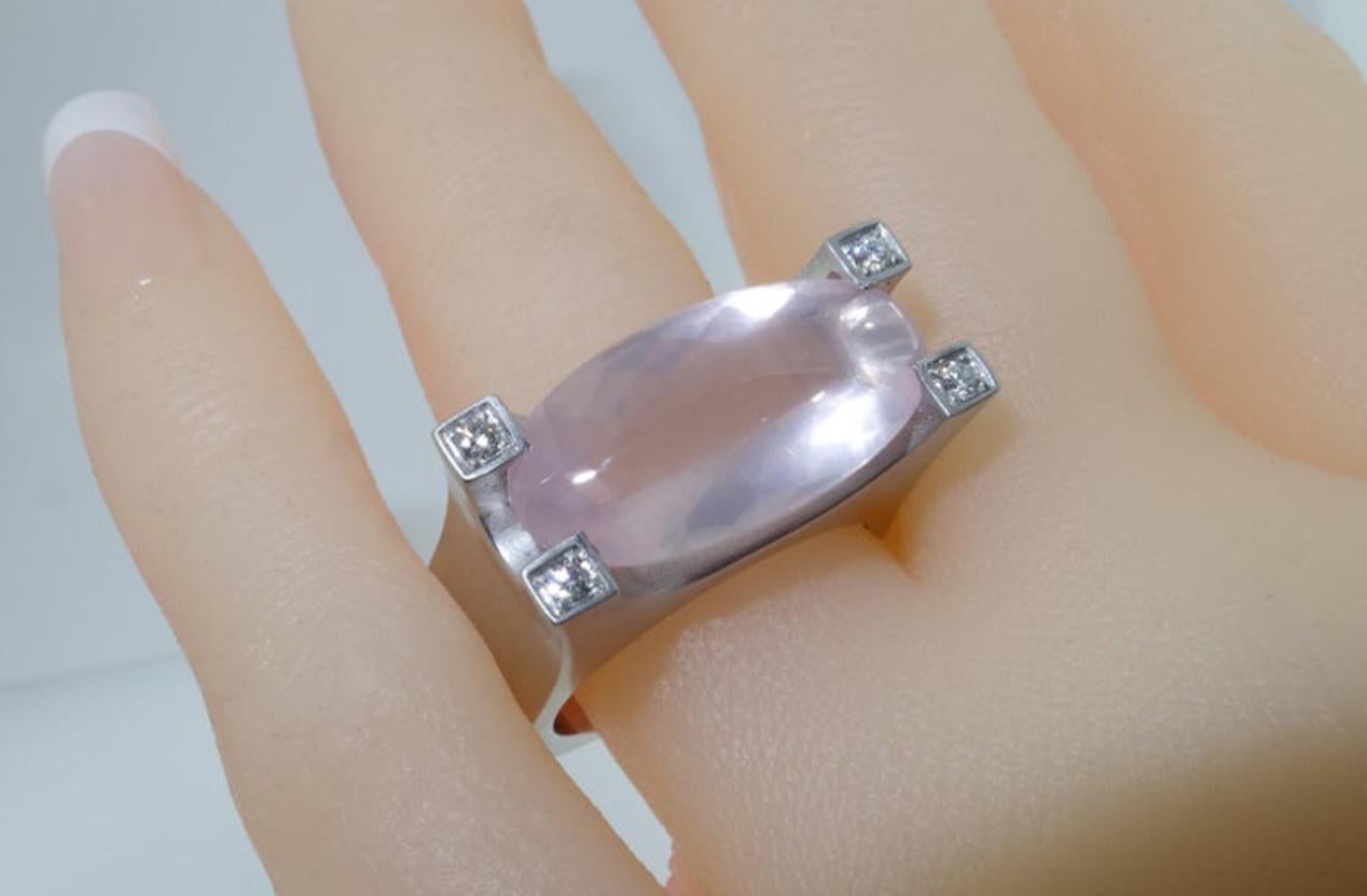 Oval Cut Rose Quartz and Diamond Cocktail Statement Ring Estate Fine Jewelry For Sale