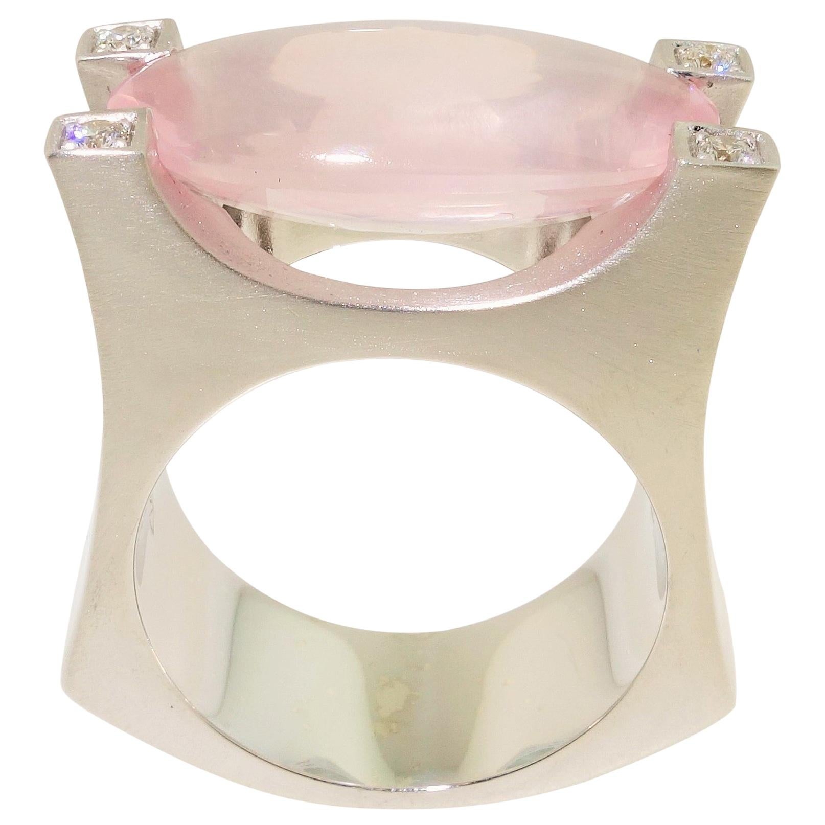 8.48 Rosenquarz und Diamant Cocktail-Statement-Ring Estate Fine Jewelry