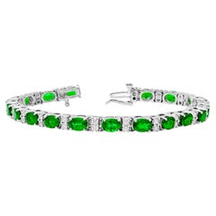 8.48 Carats Total Oval Cut Green Emerald & Round Shape Diamond Tennis Bracelet