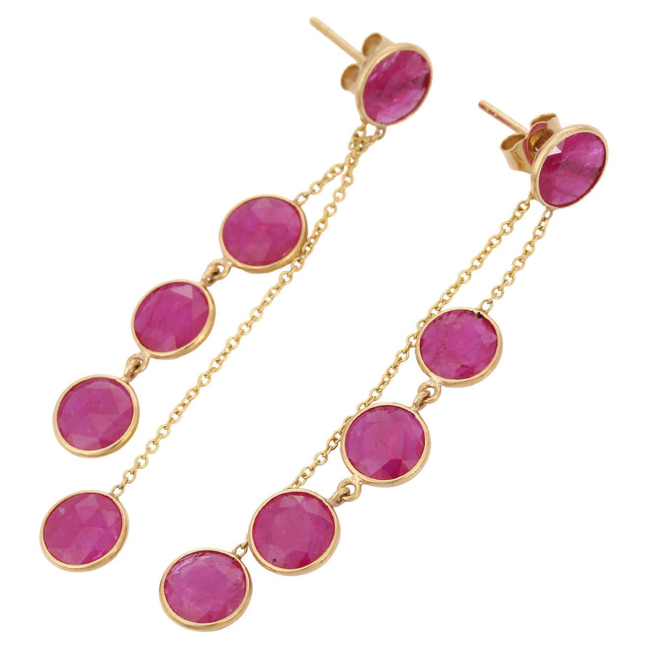8.48 Ct Ruby Double Chain Dangle Earrings in 18K Yellow Gold, Gifts for ...