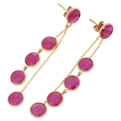 8.48 Ct Ruby Double Chain Dangle Earrings in 18K Yellow Gold, Gifts for Her