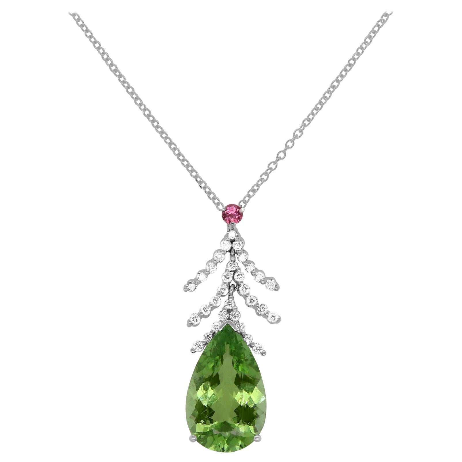 8.48ct Pear Shape Paraiba Tourmaline, Pink Tourmaline Diamond Pendant Necklace For Sale