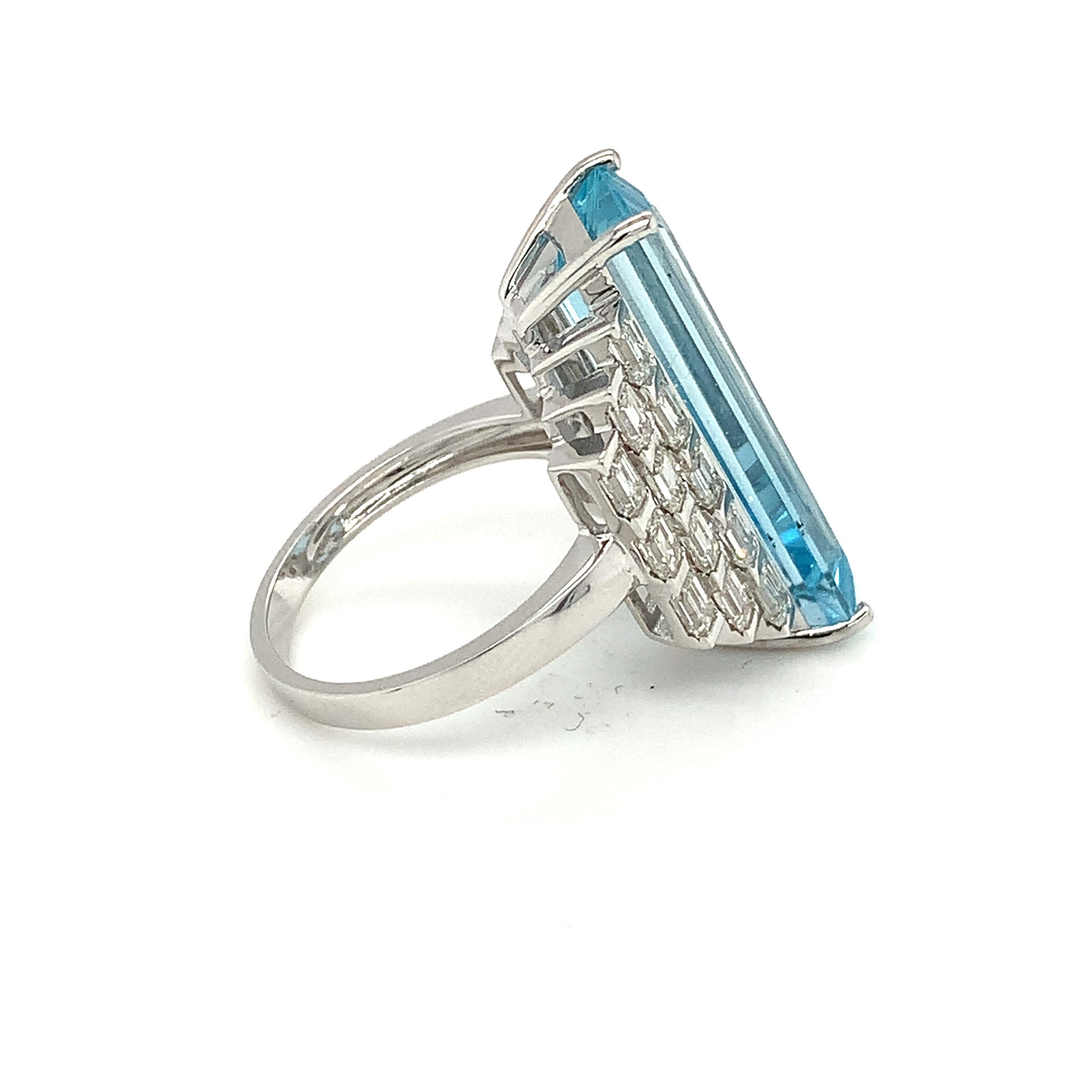 8.49 Carat Aquamarine Diamond White Gold Deco Ring 4