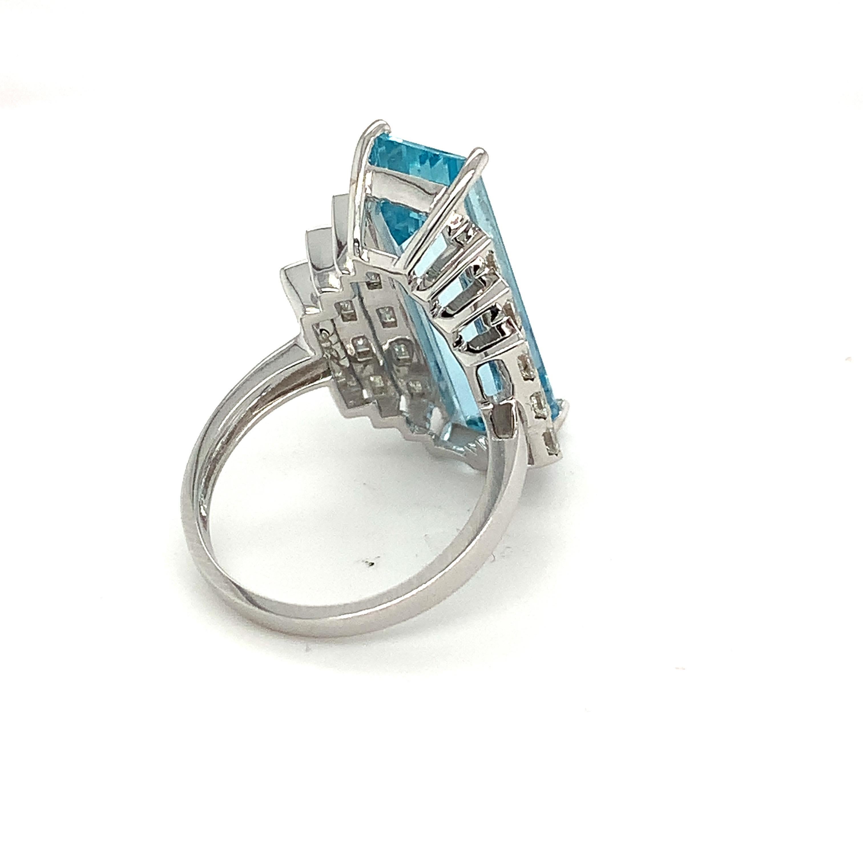 8.49 Carat Aquamarine Diamond White Gold Deco Ring 5