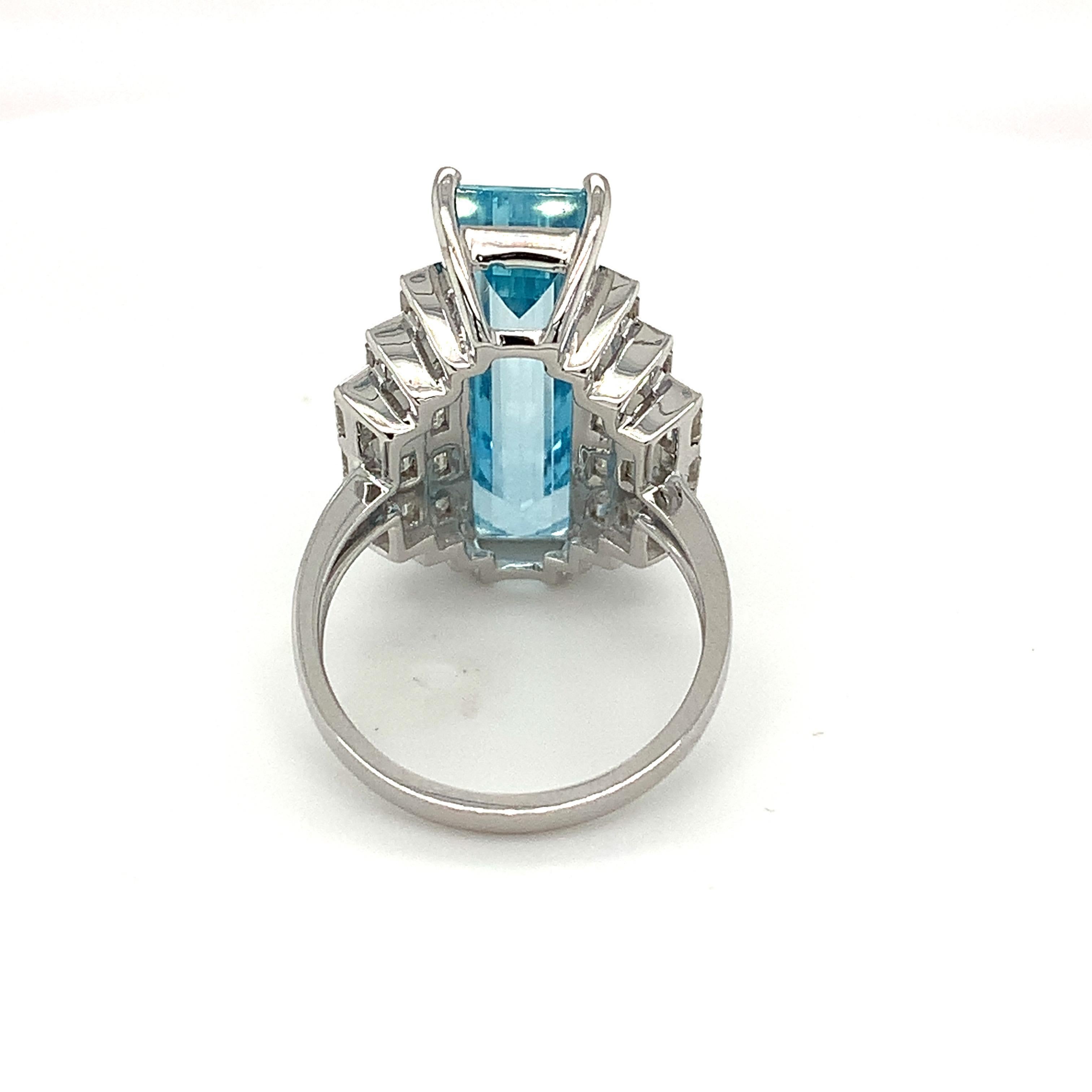 8.49 Carat Aquamarine Diamond White Gold Deco Ring 7