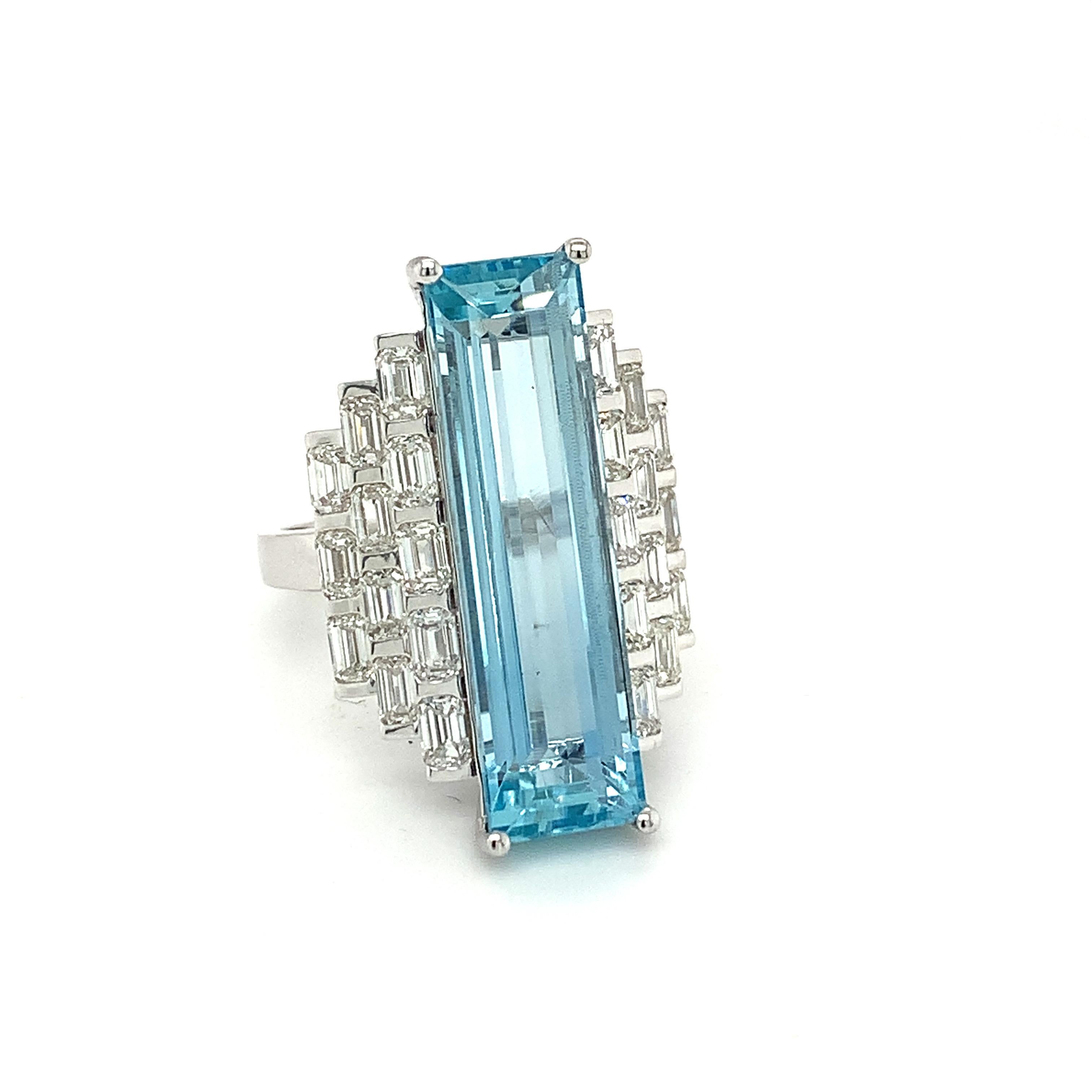 8.49 Carat Aquamarine Diamond White Gold Deco Ring 2