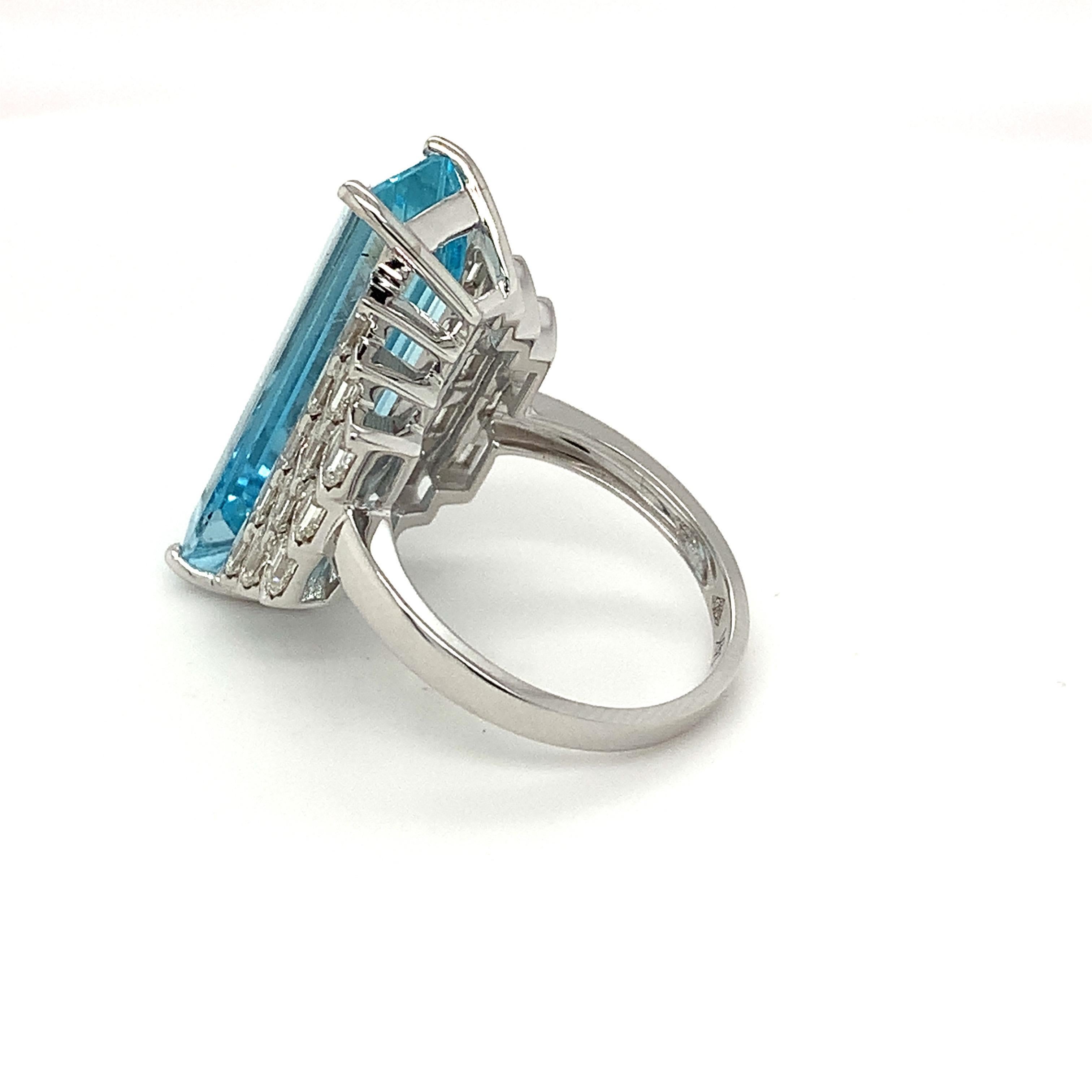 8.49 Carat Aquamarine Diamond White Gold Deco Ring 3