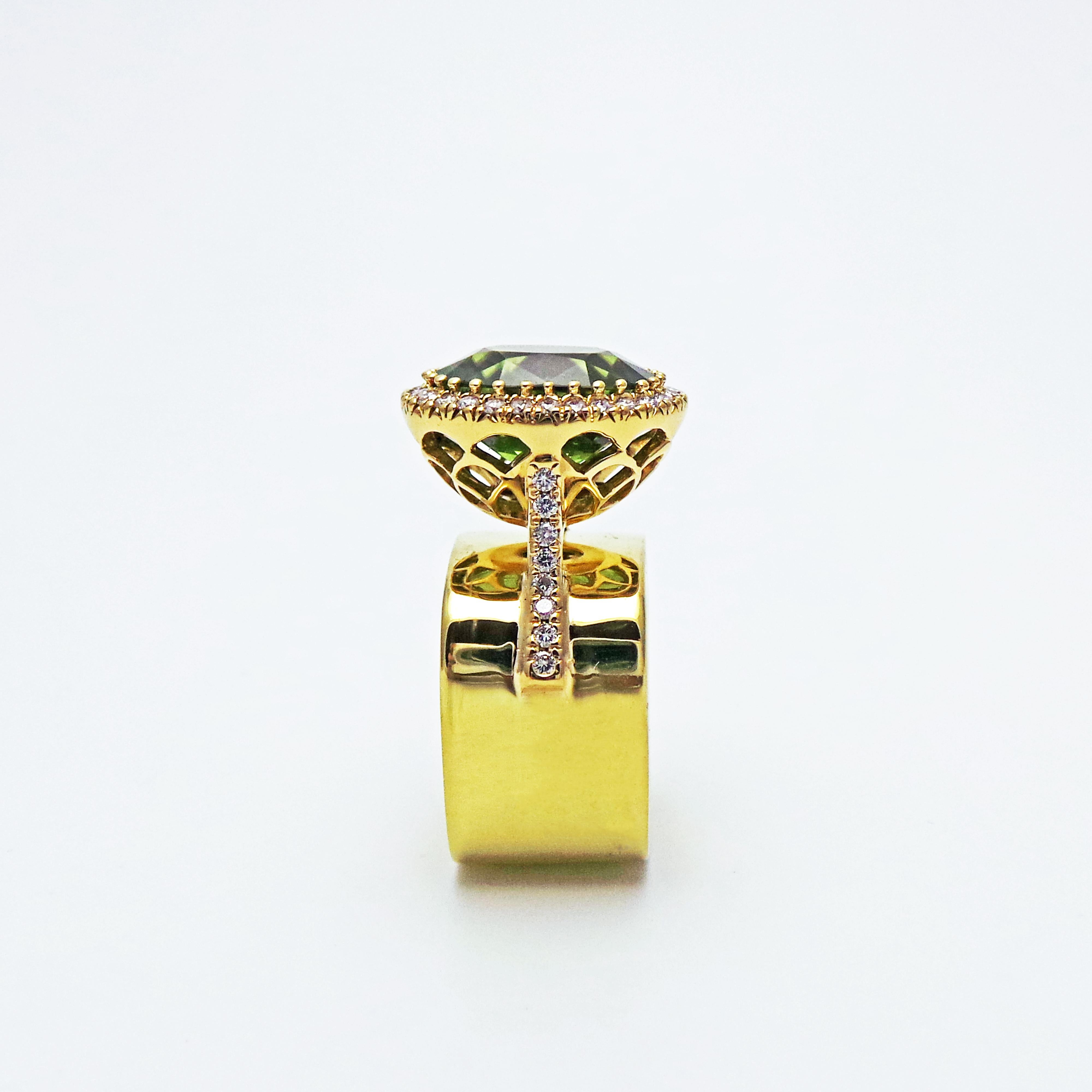 8.49 Carat Burmese Peridot and Diamond Halo 18k Gold Cocktail Ring For ...