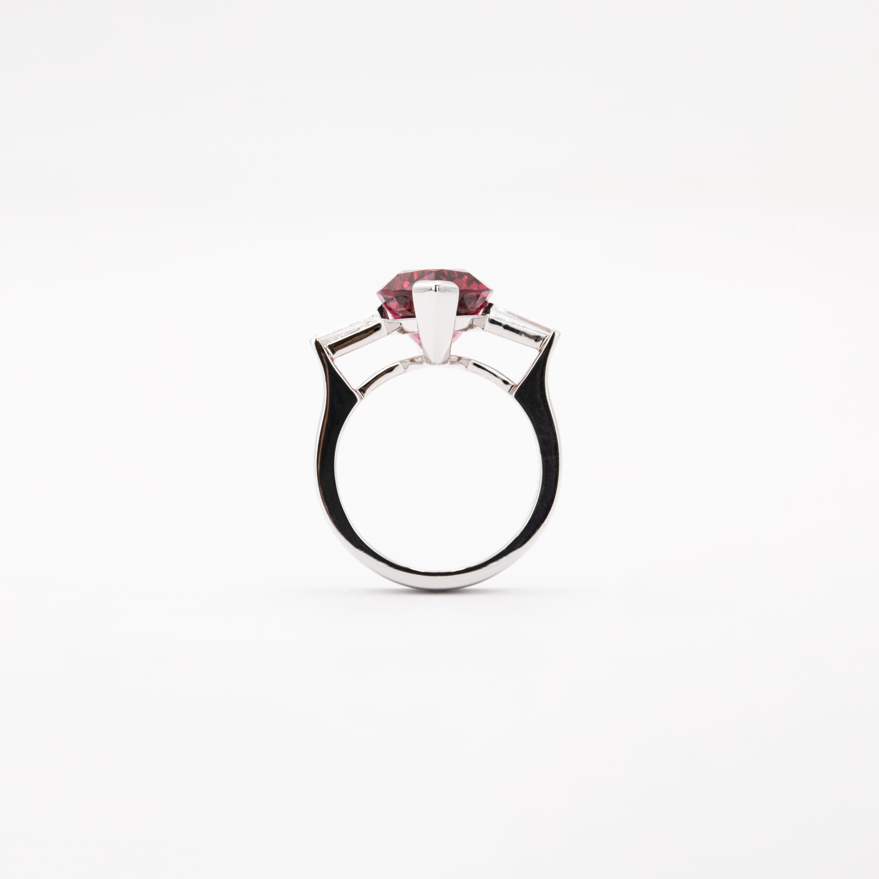 Marquise Cut 8.49 Carat Red Spinel and Diamond Three-Stone Ring For Sale