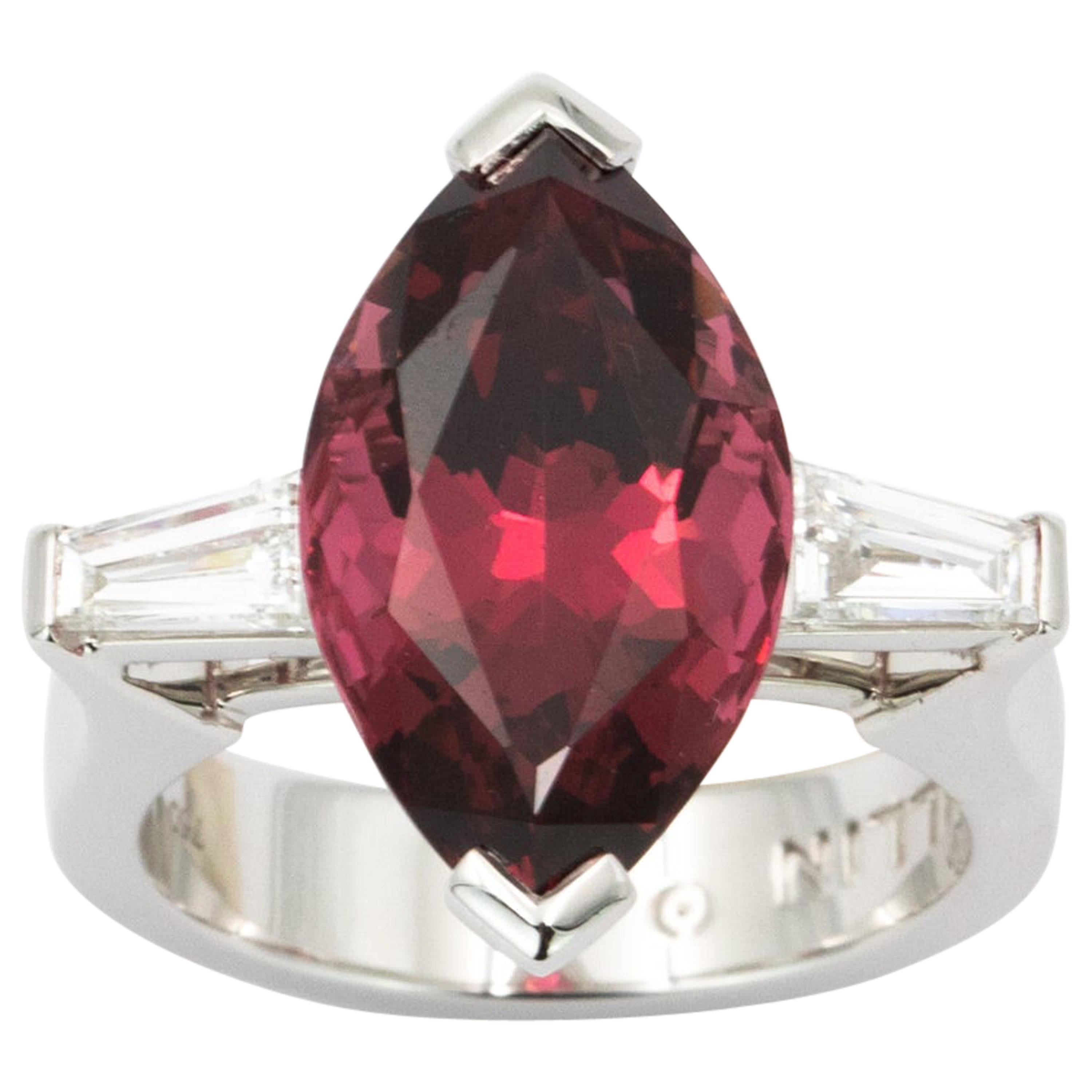 8.49 Carat Red Spinel and Diamond Three-Stone Ring For Sale