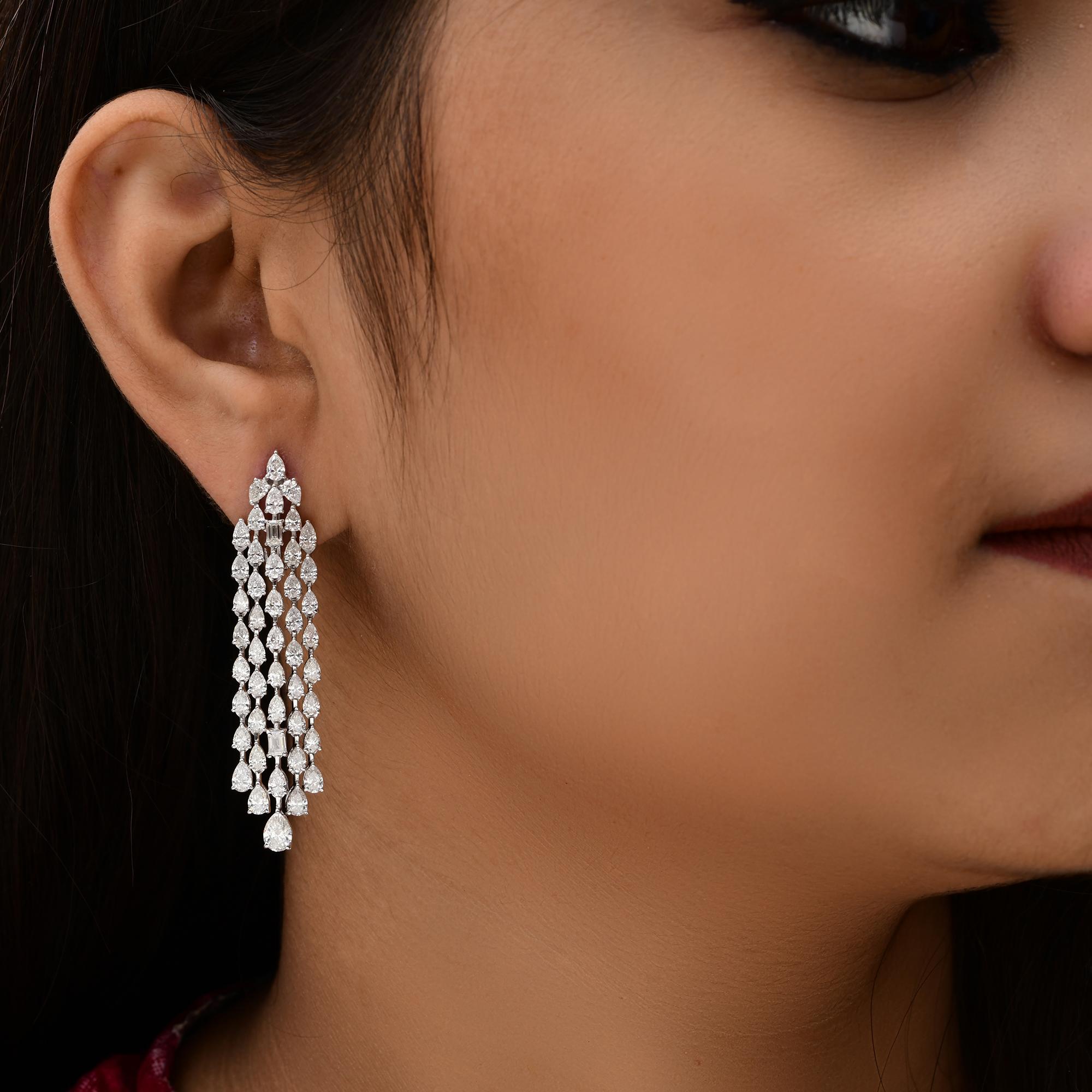 Modern 8.46 Carat SI/H Pear Emerald Cut Diamond Chandelier Earrings 18 Karat White Gold For Sale