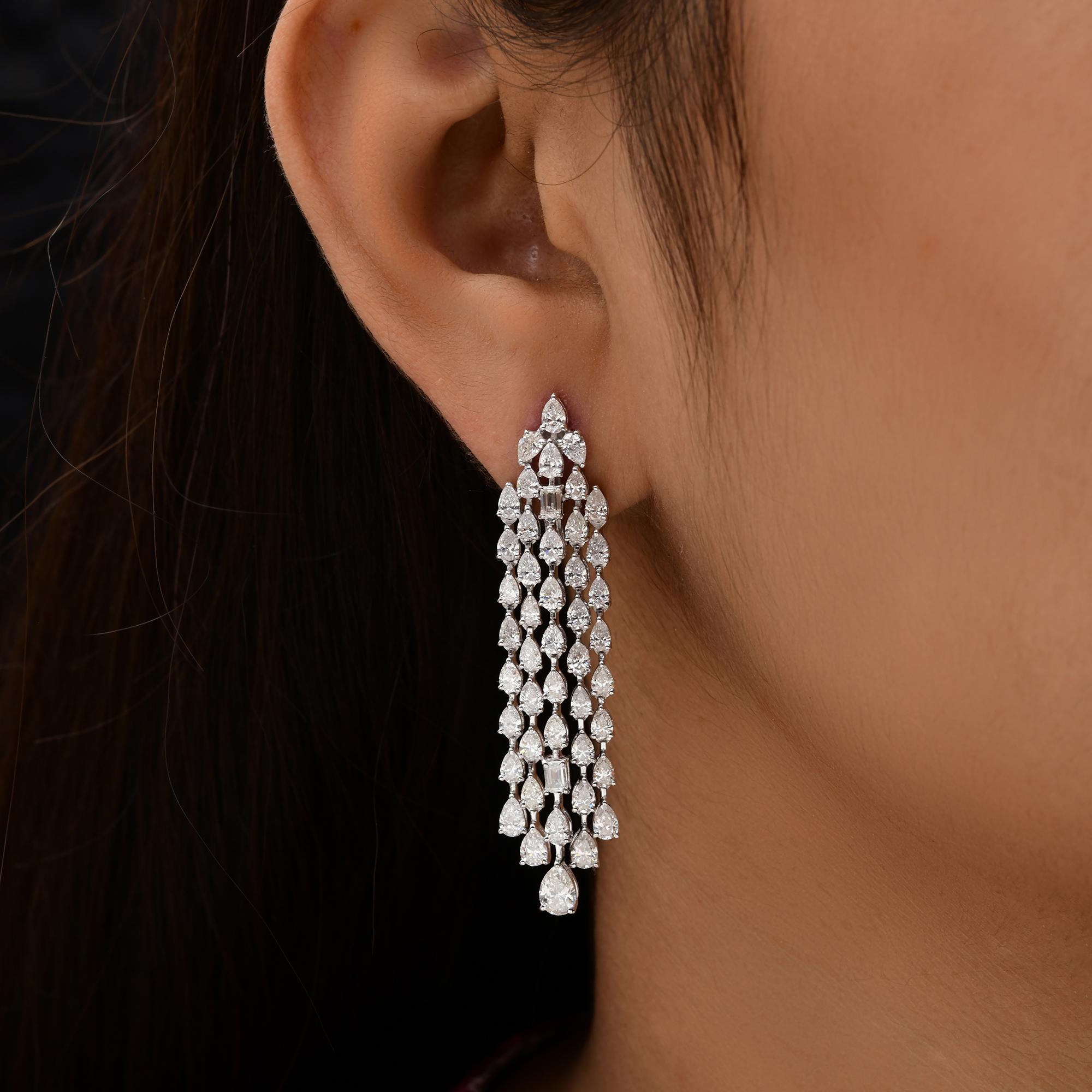 Pear Cut 8.46 Carat SI/H Pear Emerald Cut Diamond Chandelier Earrings 18 Karat White Gold For Sale