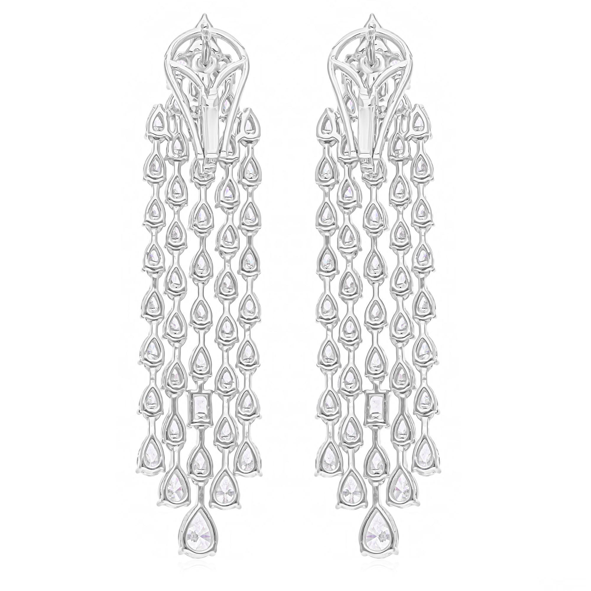 8.46 Carat SI/H Pear Emerald Cut Diamond Chandelier Earrings 18 Karat White Gold For Sale 1