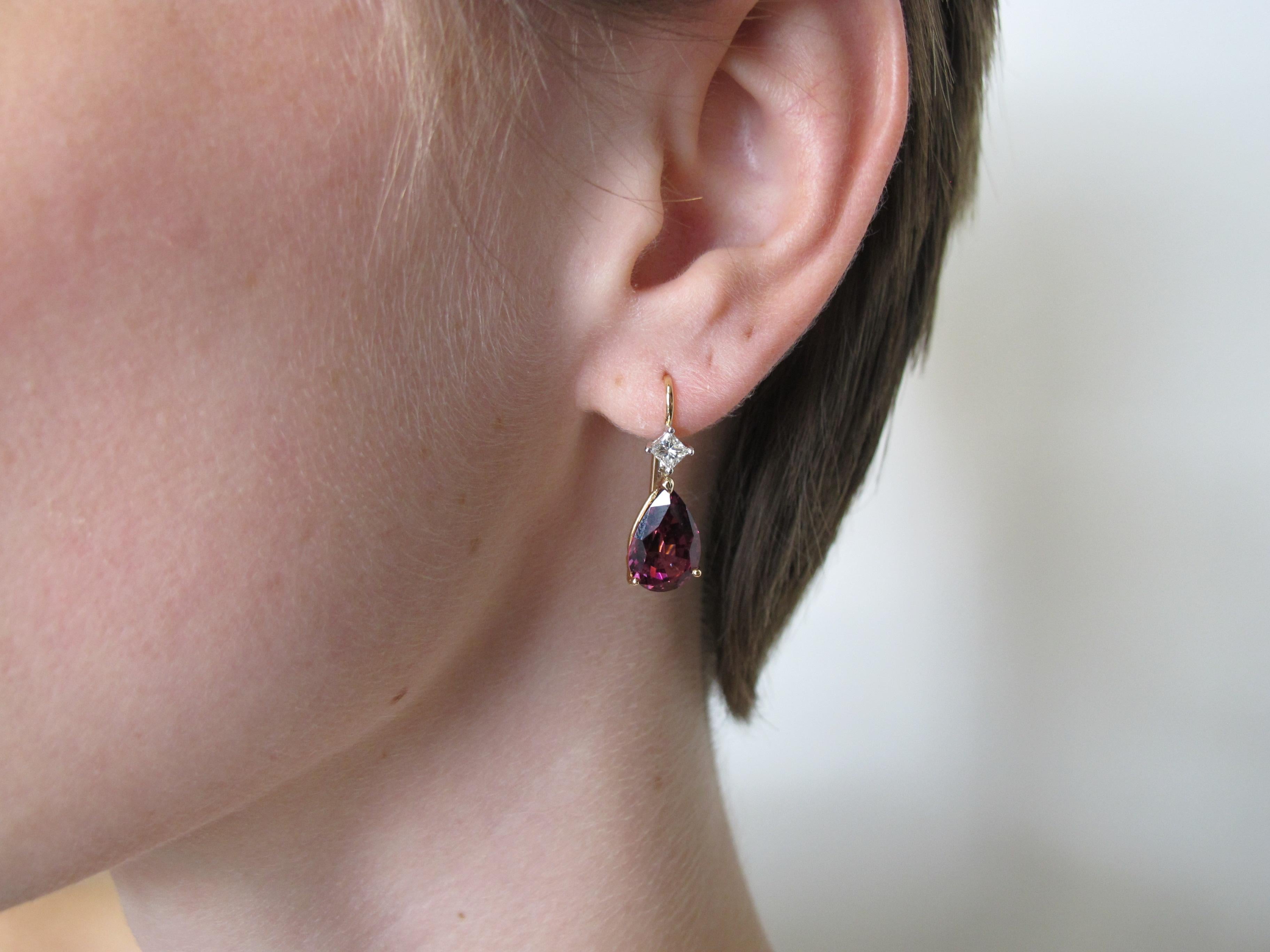 8.49 Carat Rhodolite Garnet and Diamond 18k White and Rose Gold Earrings In New Condition In Los Angeles, CA
