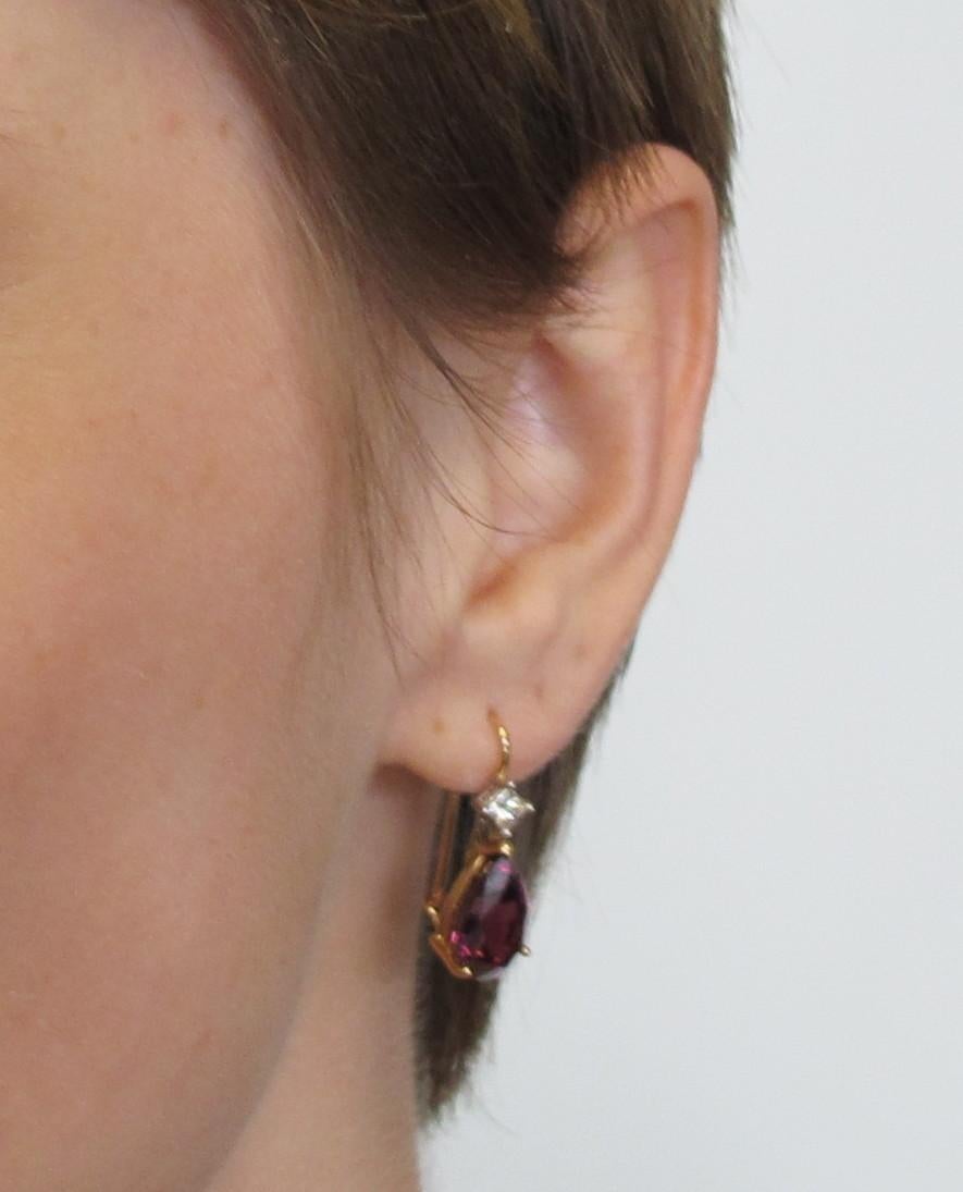 8.49 Carat Rhodolite Garnet and Diamond 18k White and Rose Gold Earrings 2