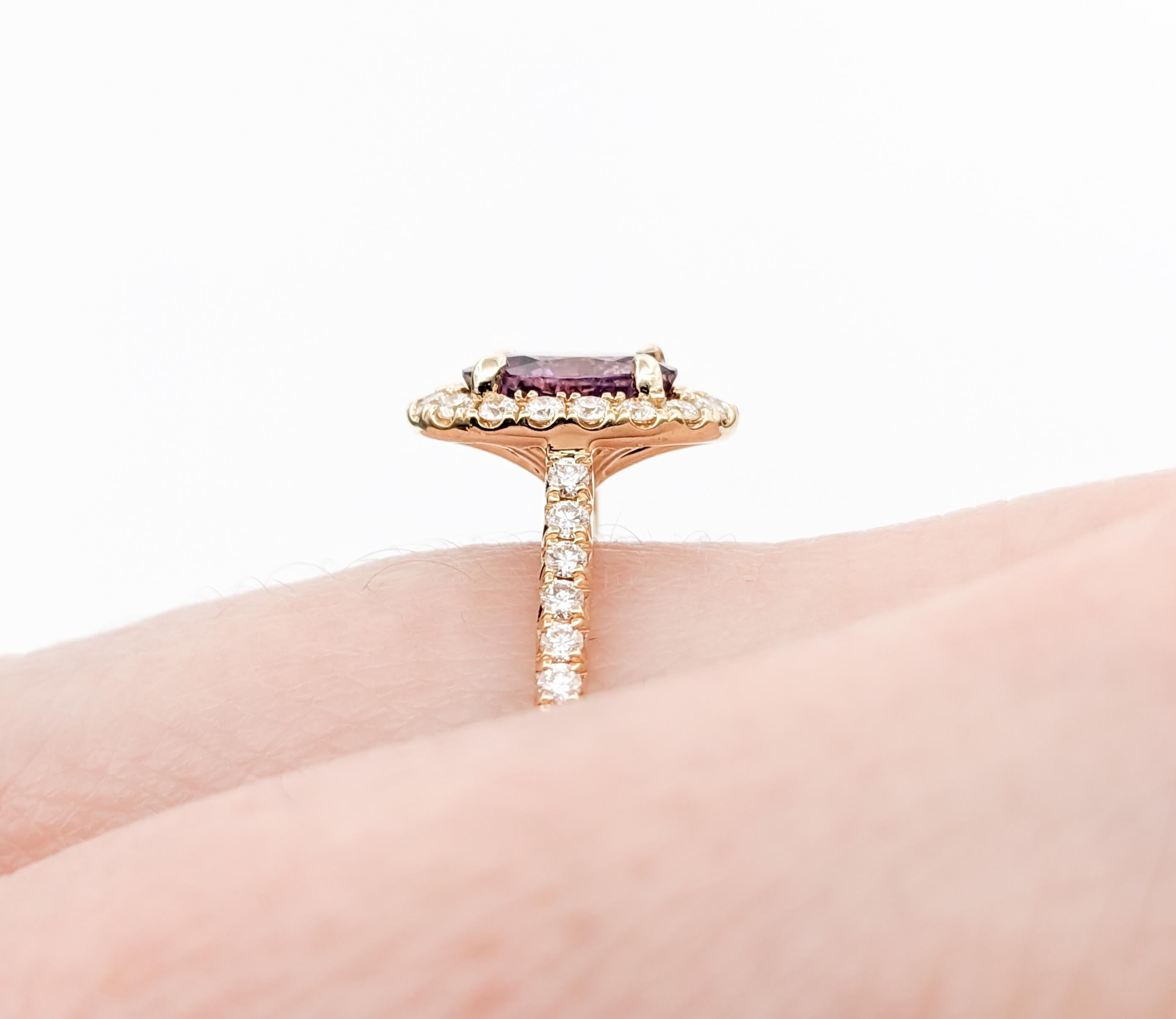 Women's .84ct Deep Purple Spinel & Diamond Ring In Yellow Gold For Sale