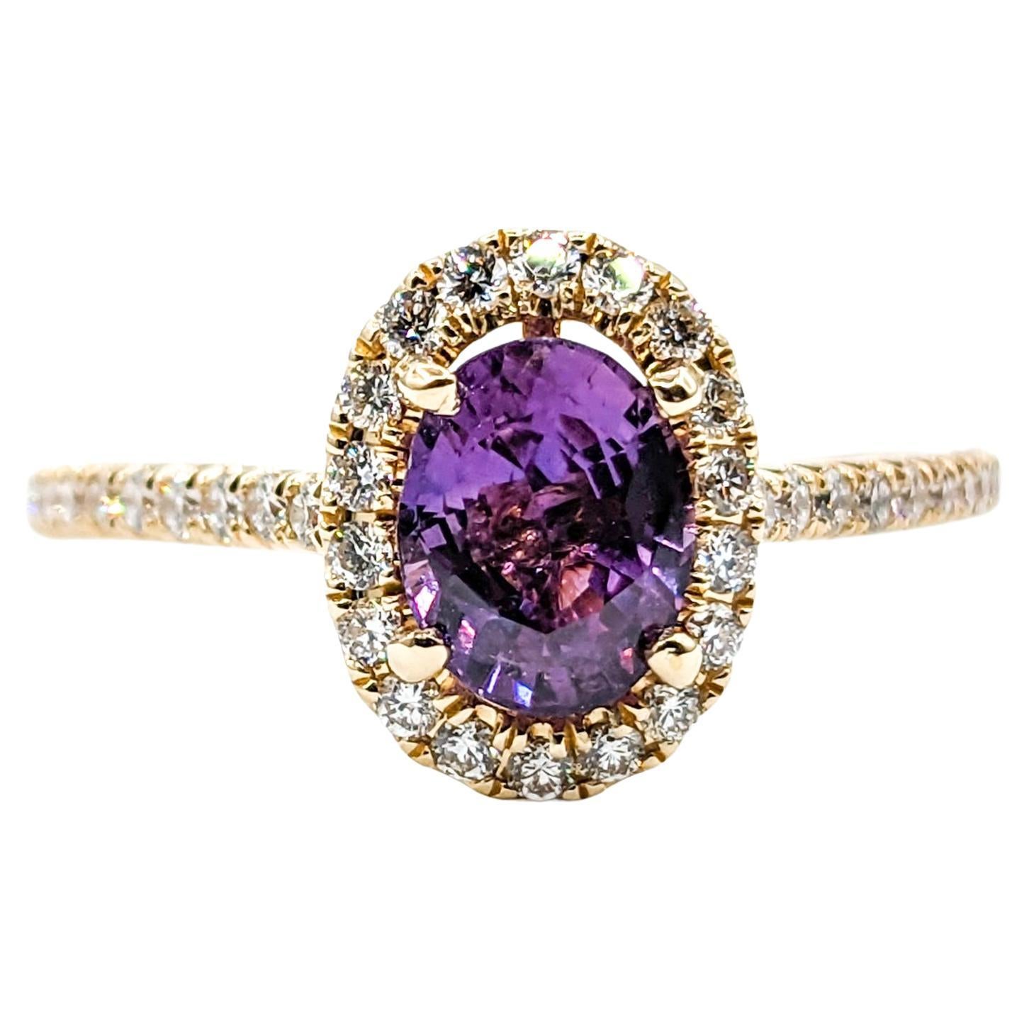 .84ct Deep Purple Spinel & Diamond Ring In Yellow Gold For Sale