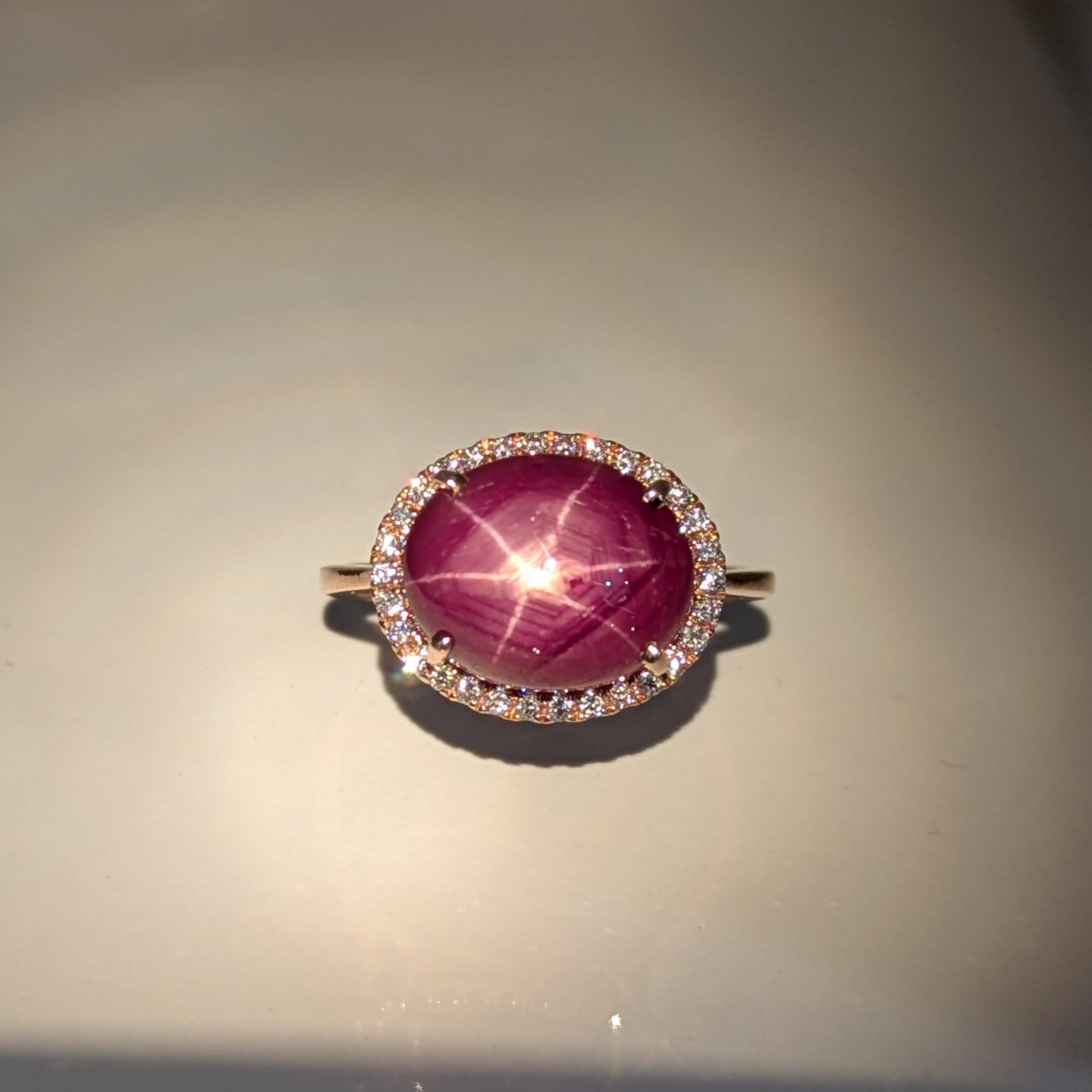 Oval Cut 8.4ct Star Ruby Ring w Natural Diamond Accents in Solid 14K Gold  OV 12x10mm For Sale