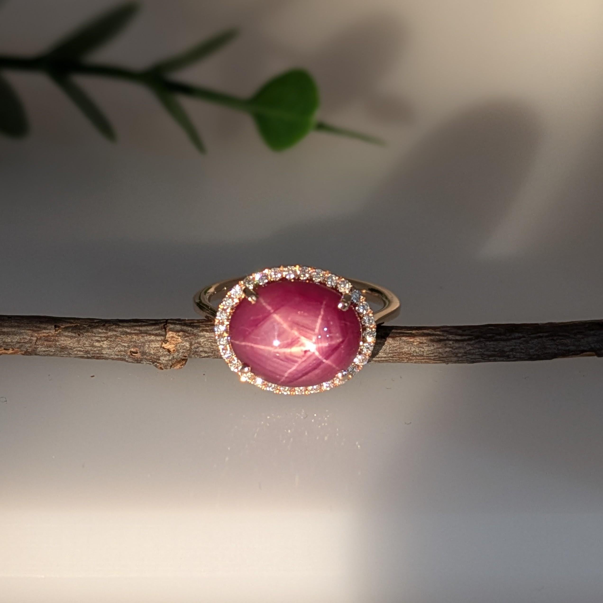 8.4ct Star Ruby Ring w Natural Diamond Accents in Solid 14K Gold  OV 12x10mm In New Condition For Sale In Columbus, OH