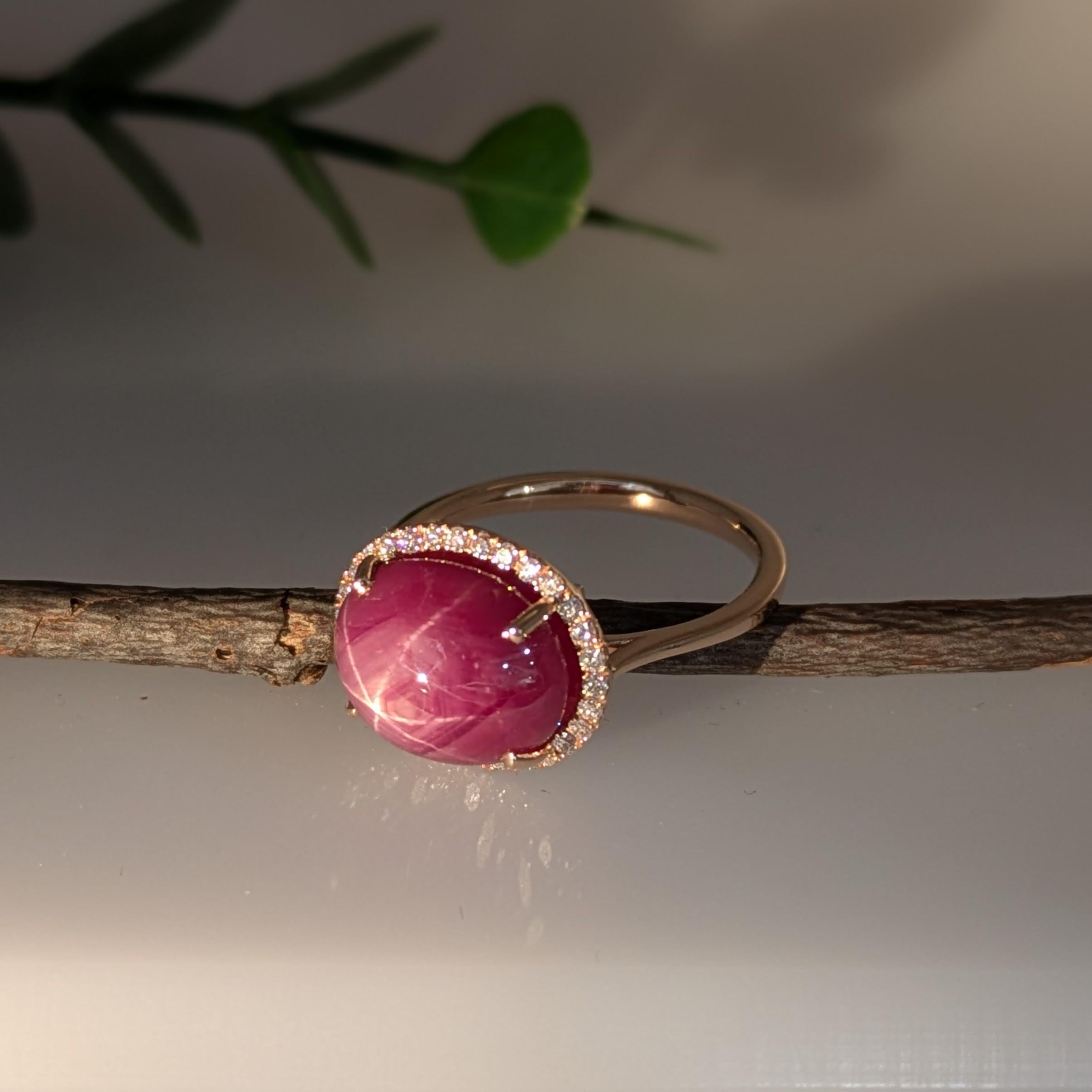 Women's 8.4ct Star Ruby Ring w Natural Diamond Accents in Solid 14K Gold  OV 12x10mm For Sale
