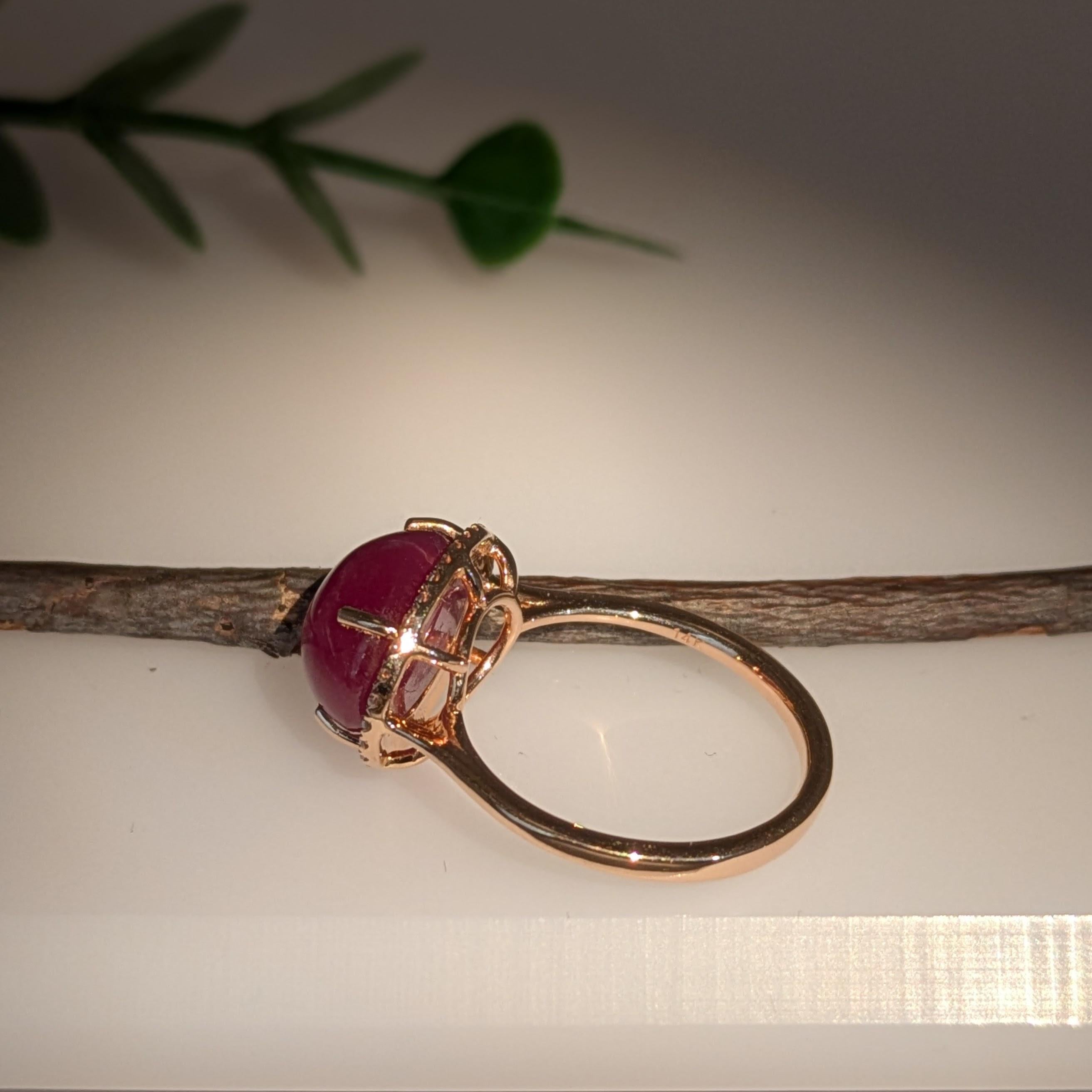 8.4ct Star Ruby Ring w Natural Diamond Accents in Solid 14K Gold  OV 12x10mm For Sale 1