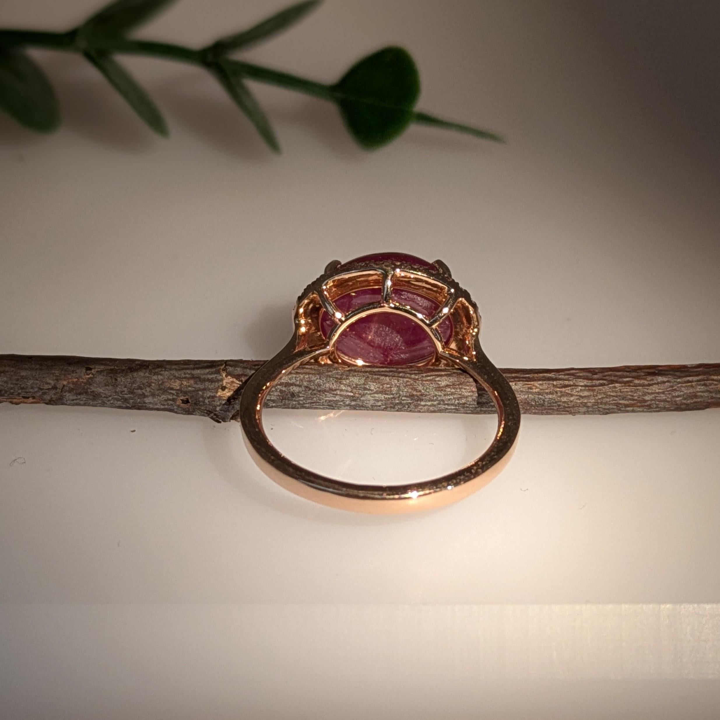8.4ct Star Ruby Ring w Natural Diamond Accents in Solid 14K Gold  OV 12x10mm For Sale 2