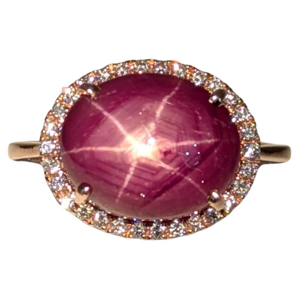 8.4ct Star Ruby Ring w Natural Diamond Accents in Solid 14K Gold  OV 12x10mm