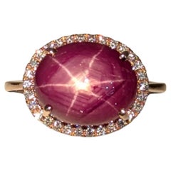 8.4ct Star Ruby Ring w Natural Diamond Accents in Solid 14K Gold  OV 12x10mm