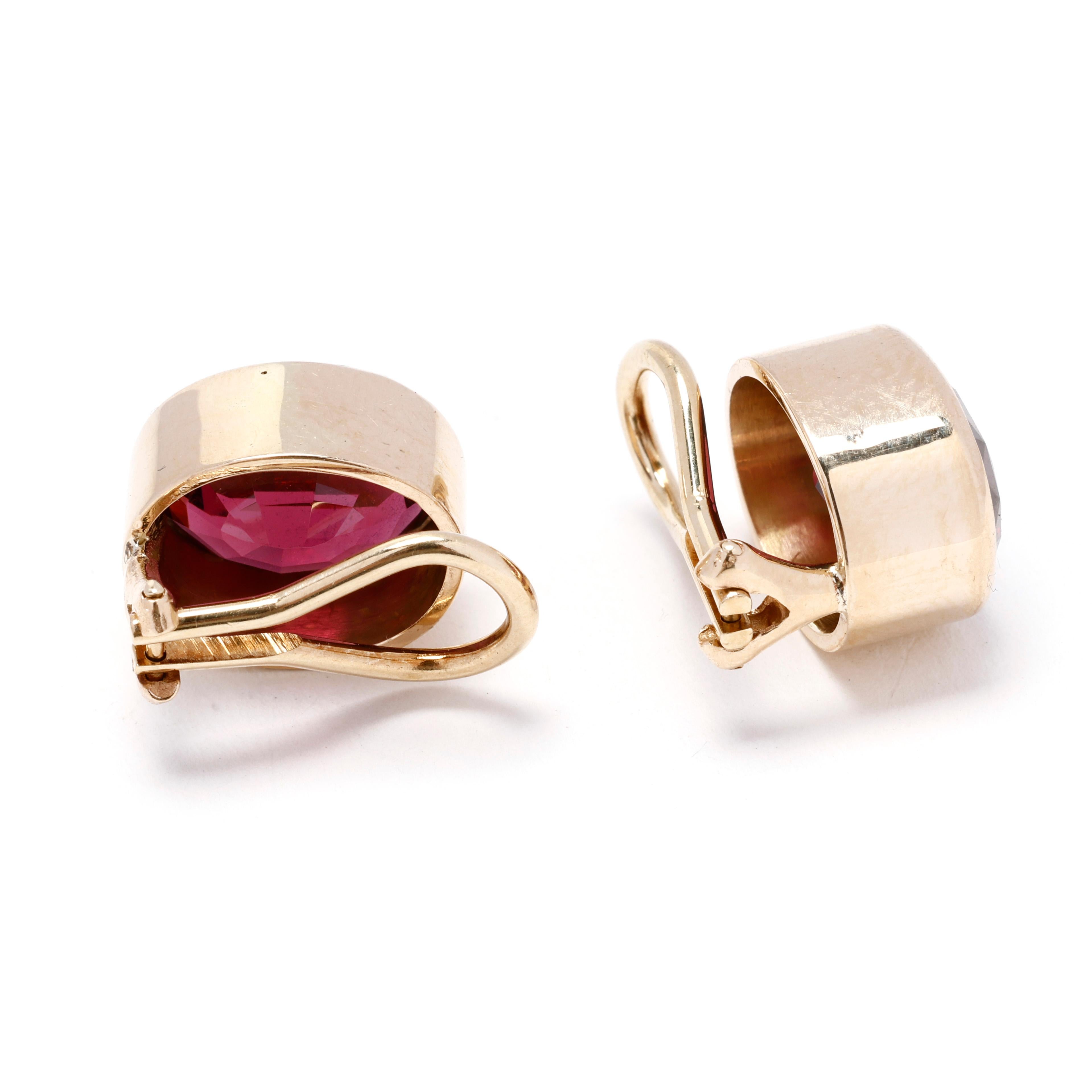 Taglio ovale Orecchini a clip con granato rodolite 8,4ctw, oro giallo 14k, orecchini a clip grandi in vendita