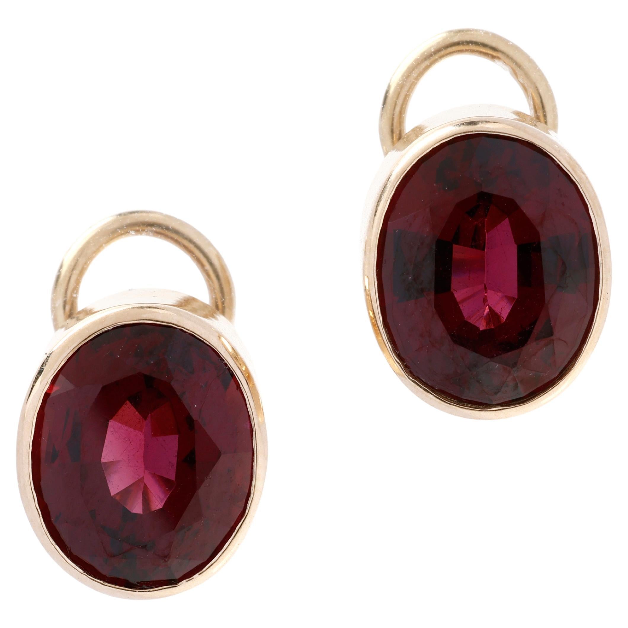 8.4ctw Rhodolite Garnet Clip On Earrings, 14k Yellow Gold, Large Clip Ons For Sale