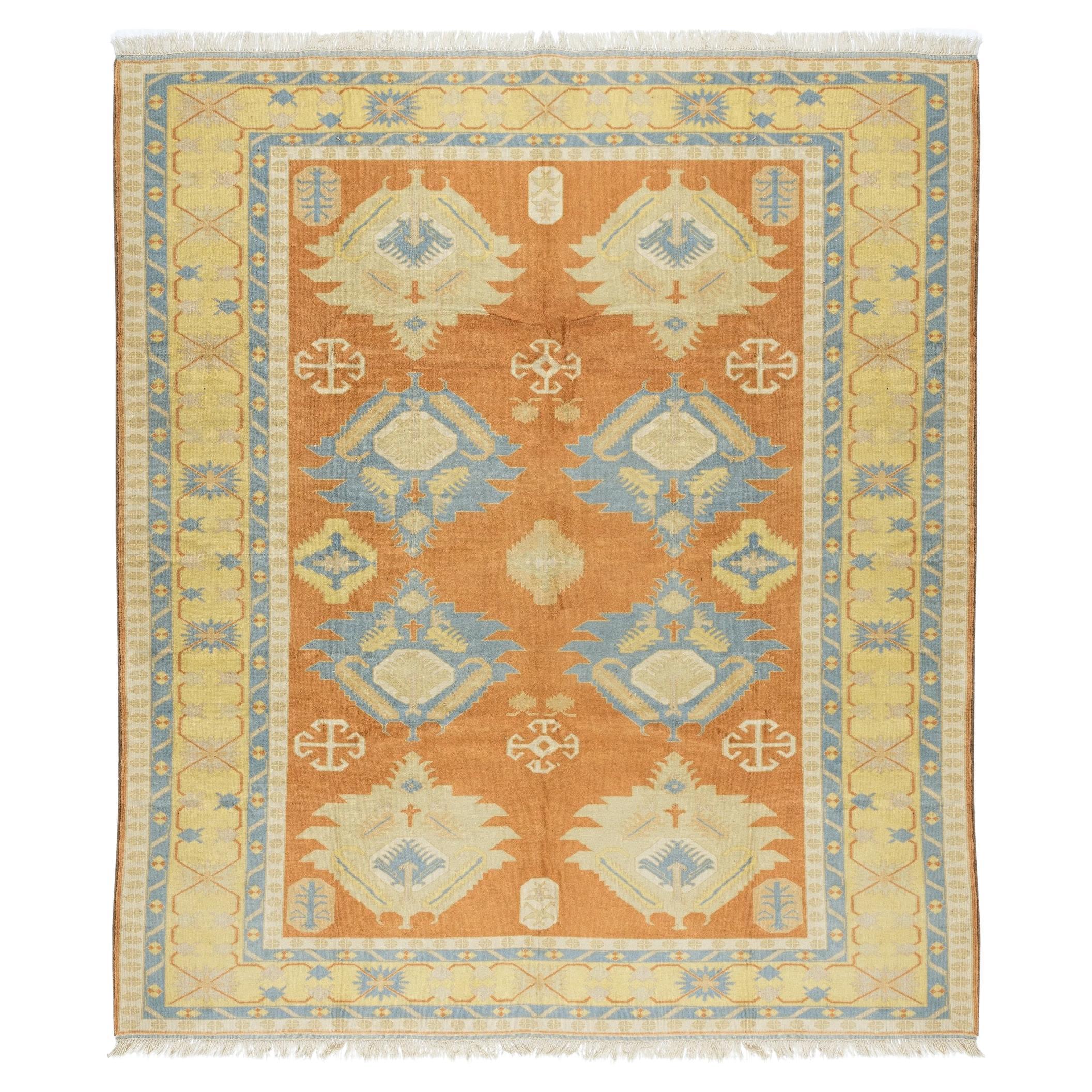 8.4x10 Ft Unique Turkish Geometric Rug, Traditional Vintage Hand Knotted Carpet For Sale