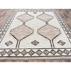 Handgeknüpfter Teppich aus reiner Wolle, 254 x 308 cm, elfenbeinfarben, marokkanisches Webmuster mit geometrischem Design
