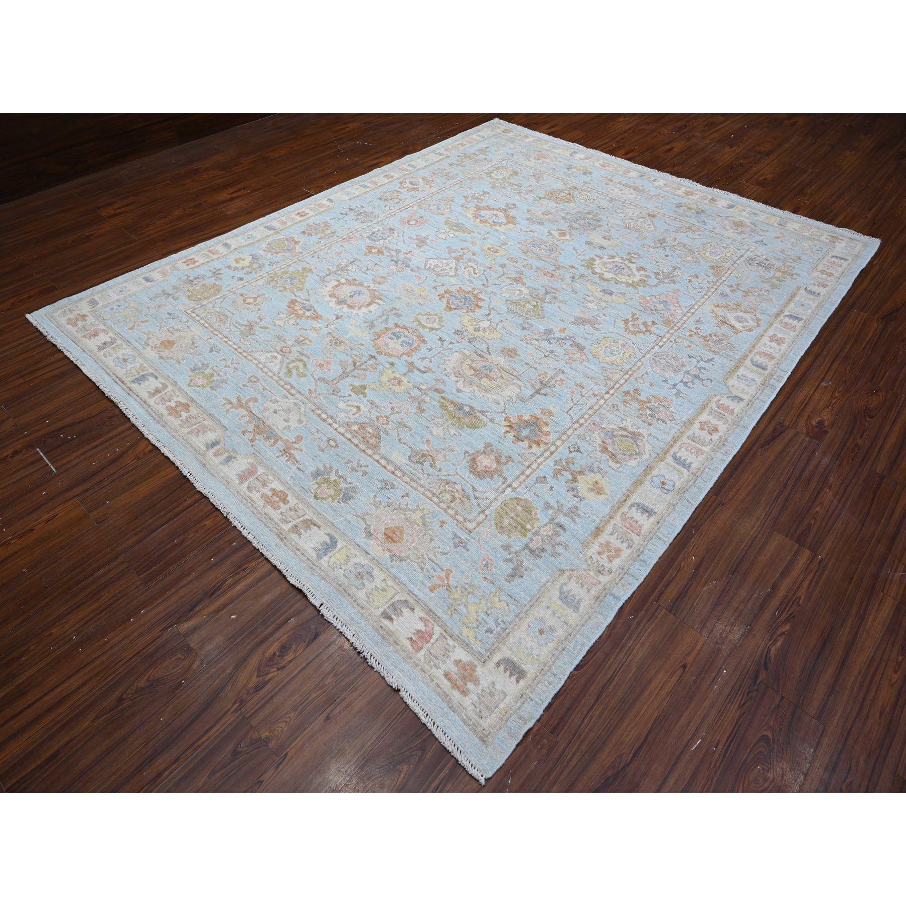 Turco Tappeto orientale Oushak blu all over Village Elements con trama in lana e angora in vendita