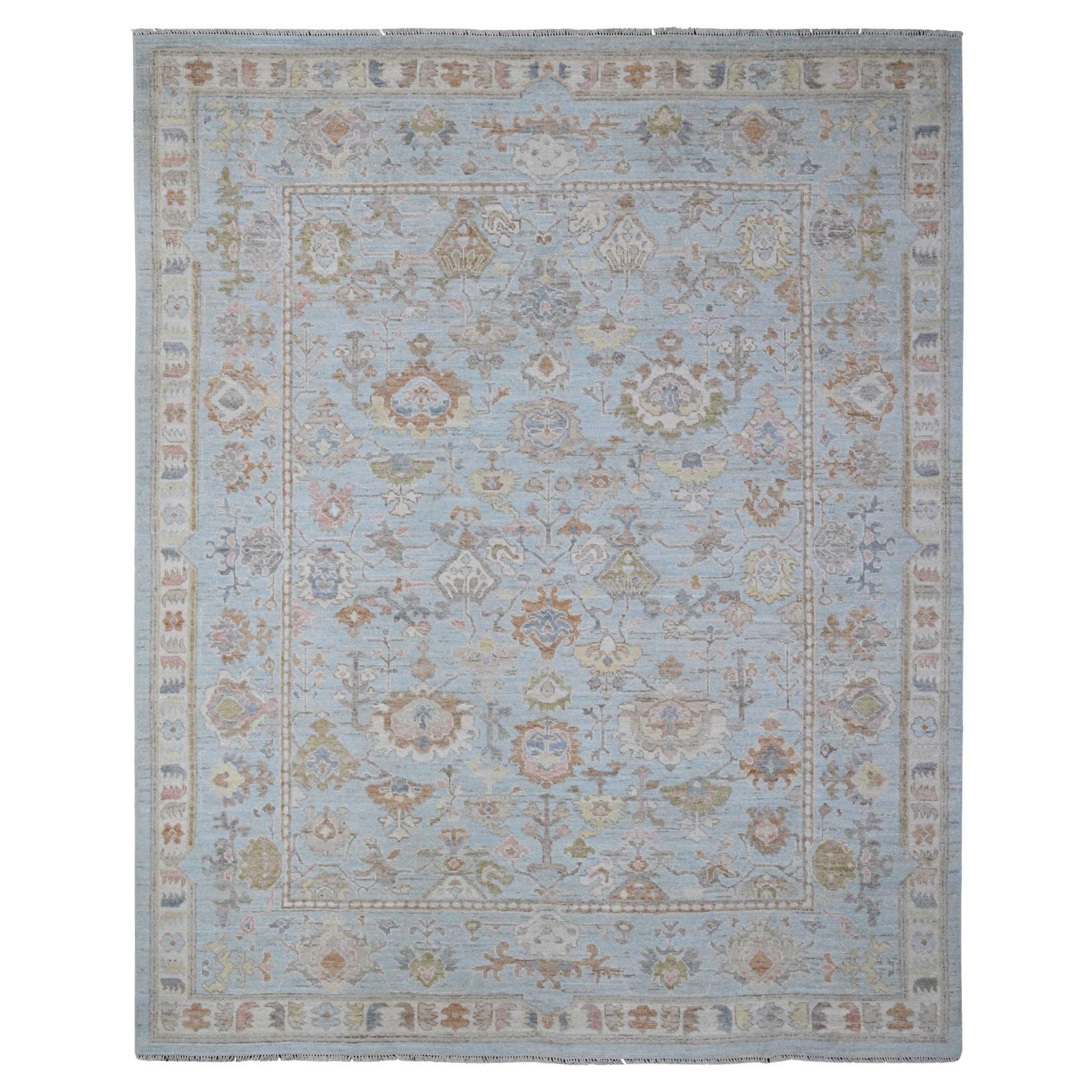 8'4"x10'2" Bleu All Over Village Elements Wool Weft Angora Oushak Oriental Rug