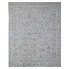 8'4"x10'2" Bleu All Over Village Elements Wool Weft Angora Oushak Oriental Rug
