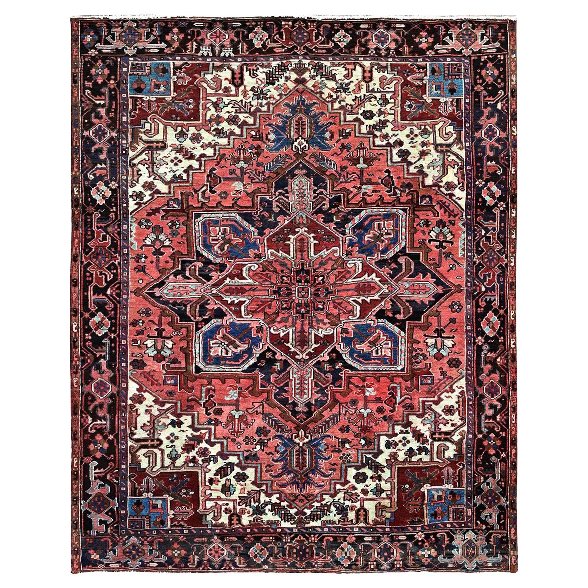 8'4"x10'2" Blush Red Vintage Persian Heriz Hand Knotted Pure Wool Oriental Rug