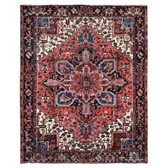 8'4"x10'2" Blush Red Vintage Persian Heriz Hand Knotted Pure Wool Oriental Rug