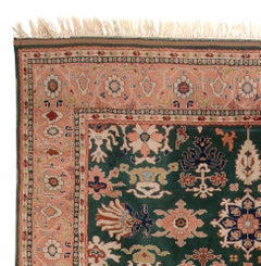 8.4x10.2 Ft Emerald Green and Peach Turkish Rug, 100% Wool & Natural Dyes