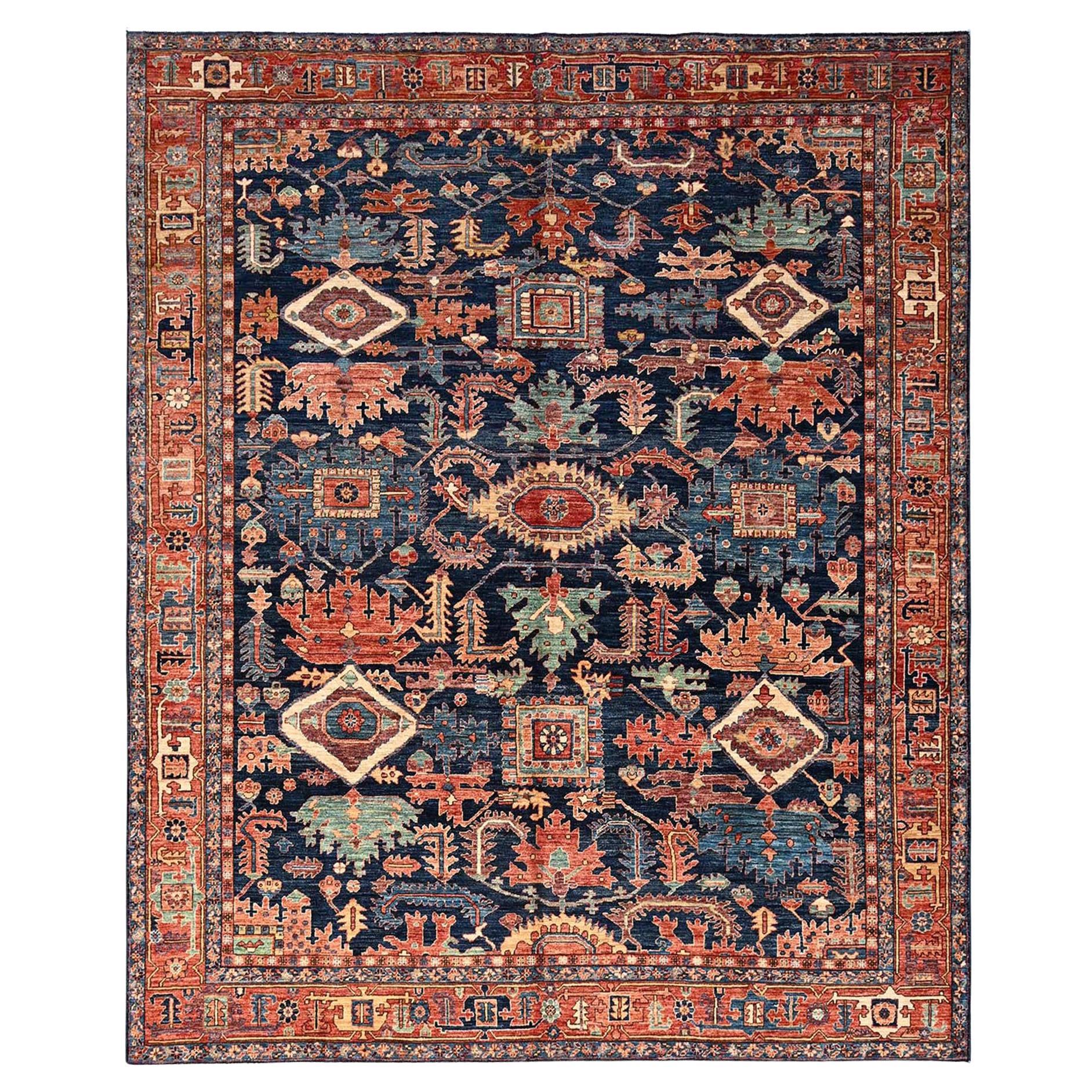 8
4 "x10
2" Tapis en laine nouée à la main bleu nuit de la Perse du Nord-Ouest avec motif Gul